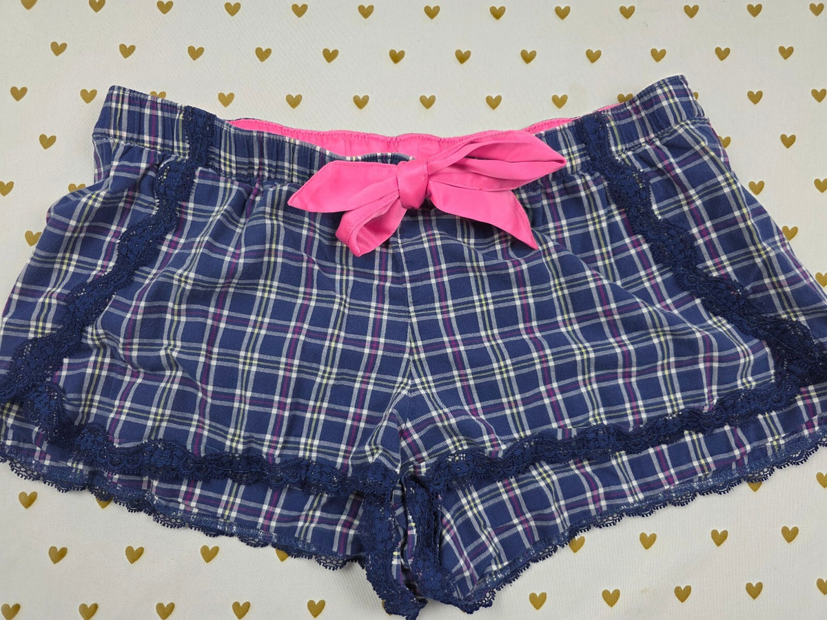 Victorias Secret Plaid Blue Small Sleep Shorts Boxers Pajama Bottoms