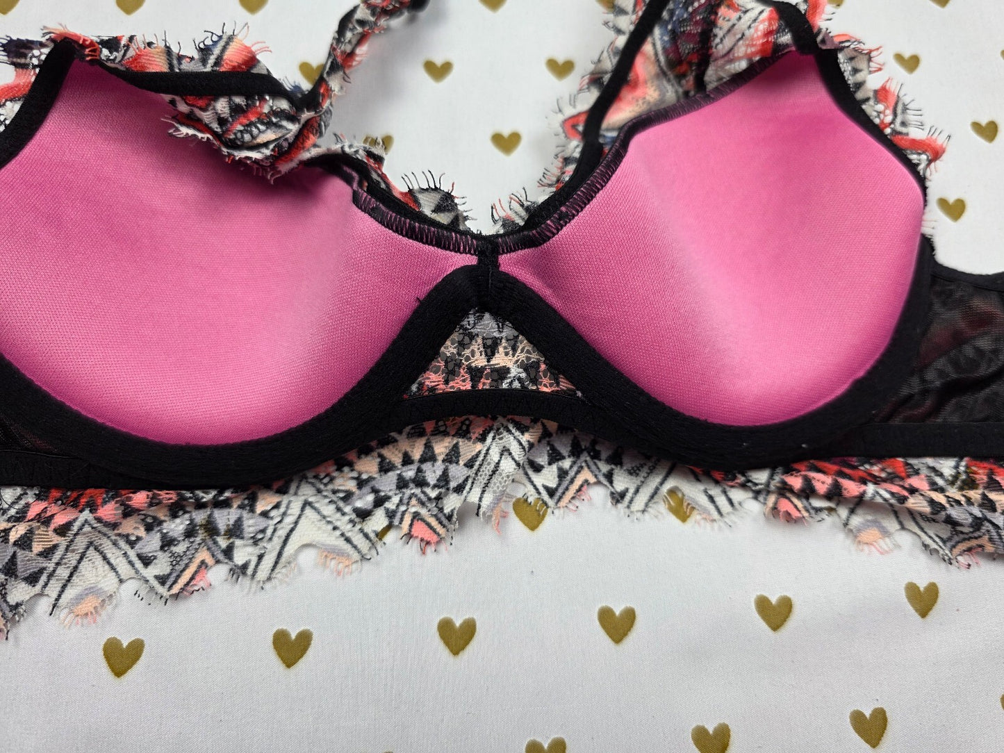 Victorias Secret Pink geometric Halter Bralette lace XS  Bralette Bra Top Tank