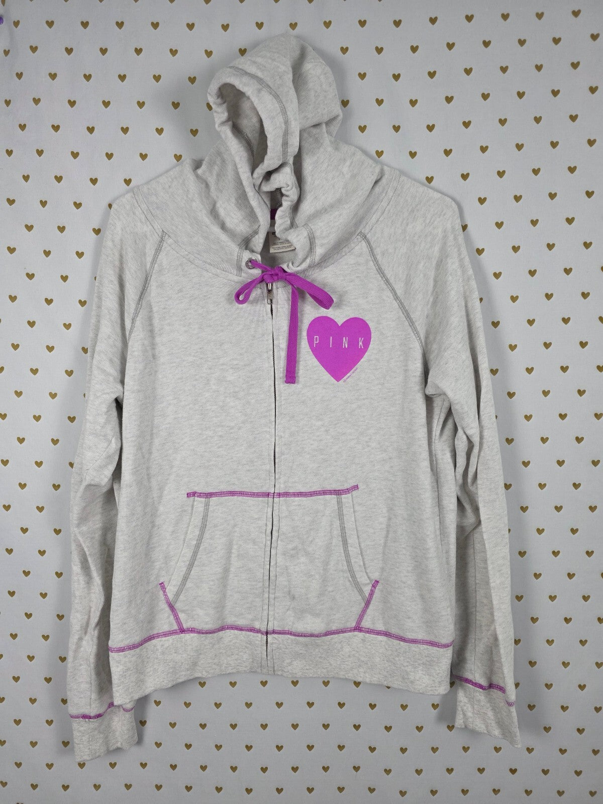 Victorias Secret Pink Purple Heart Logo Full Zip Hoodie Jacket LARGE