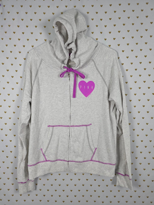 Victorias Secret Pink Purple Heart Logo Full Zip Hoodie Jacket LARGE