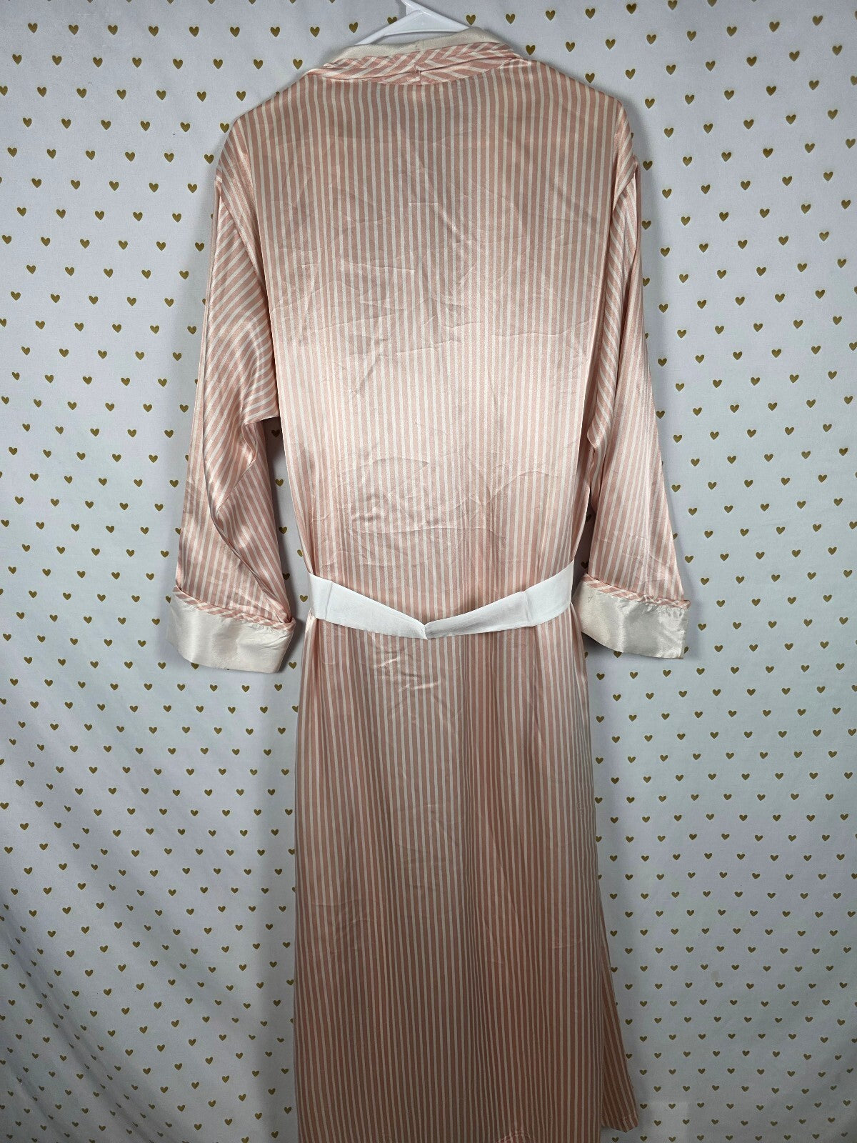Vintage Victoria's Secret Satin Robe M Pink White Stripe Long Maxi Hong Kong