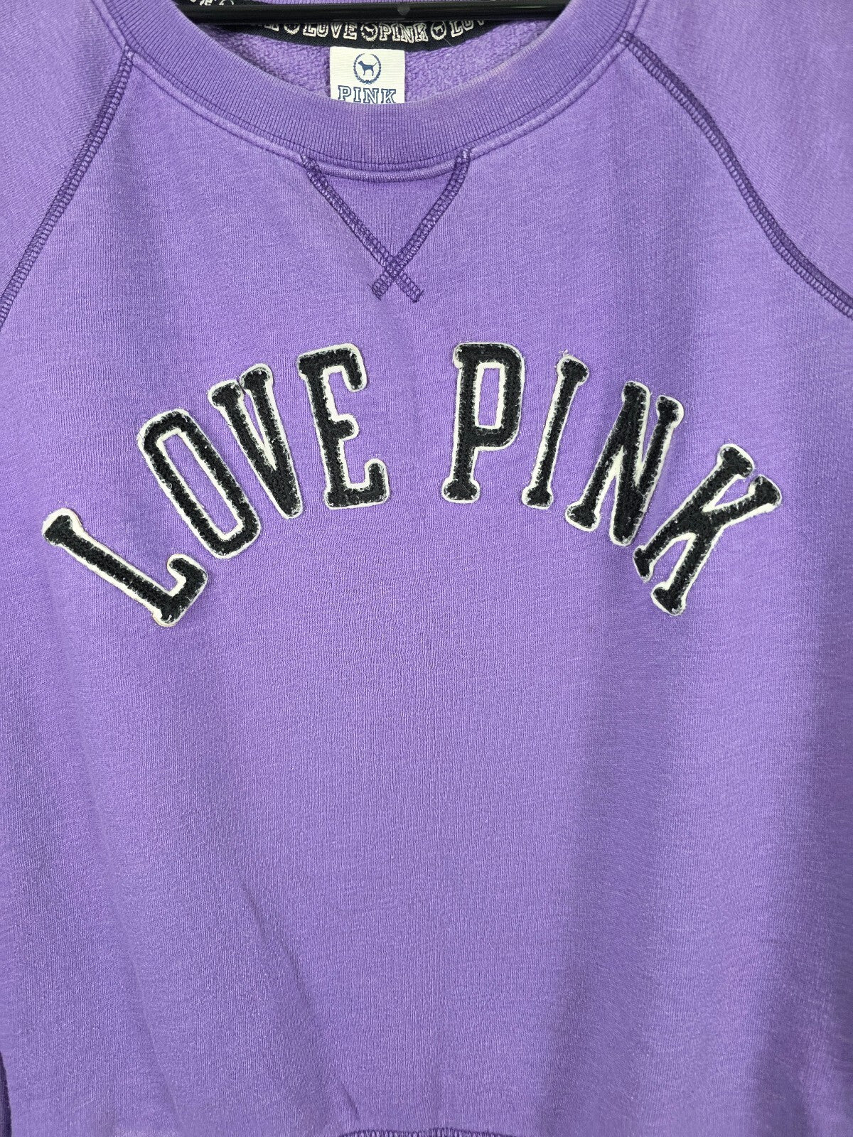 Victorias Secret Pink Vintage y2k Embroidered Logo Crew Sweater Purple MEDIUM