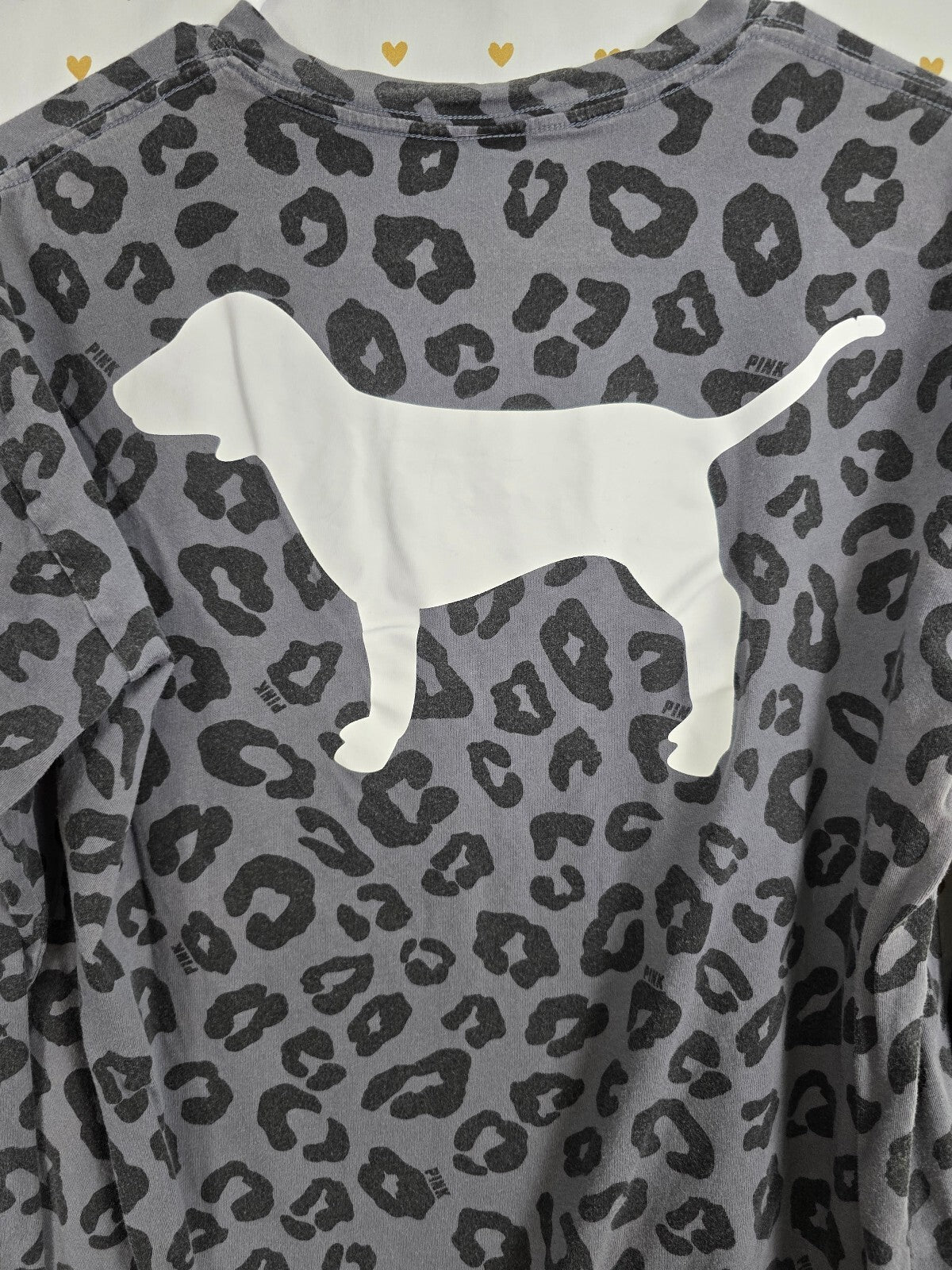 Victorias Secret PINK Grey Leopard Cheetah Dog Logo Pocket Tee shirt Medium