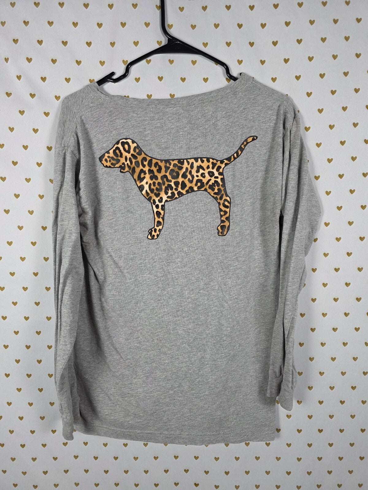 Victorias Secret PINK Leopard Cheetah Dog Logo Long Sleeve Pocket Tee XS