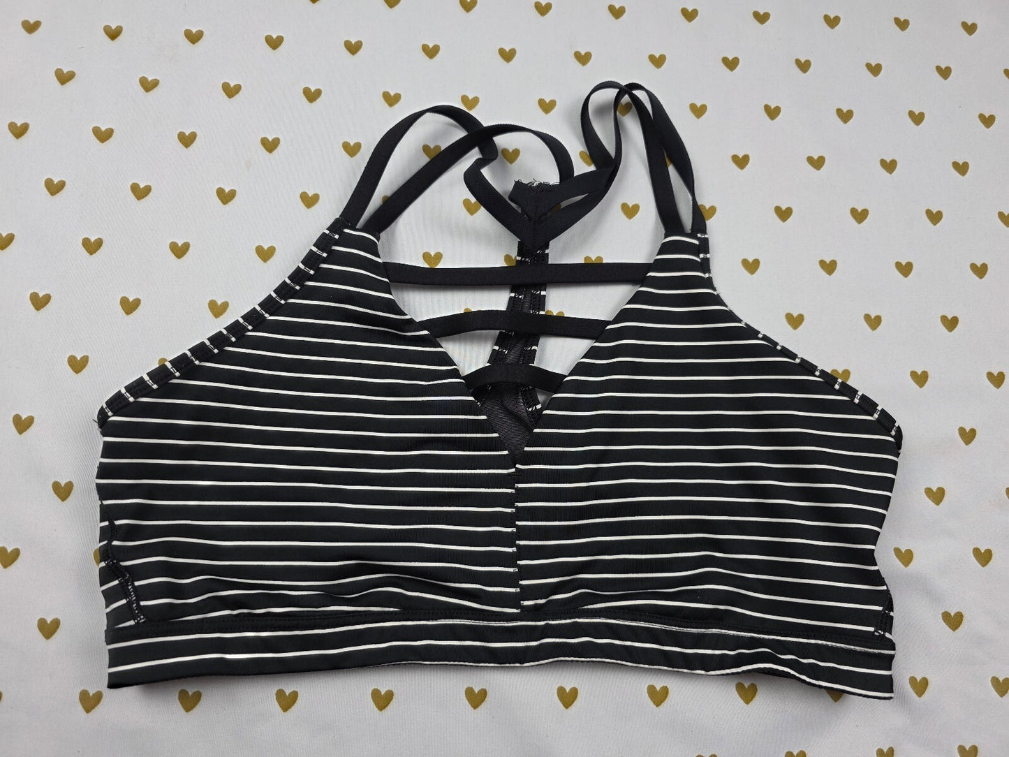 Victorias Secret Sports bra Caged Strappy Striped LARGE Bralette Bra Top Tank