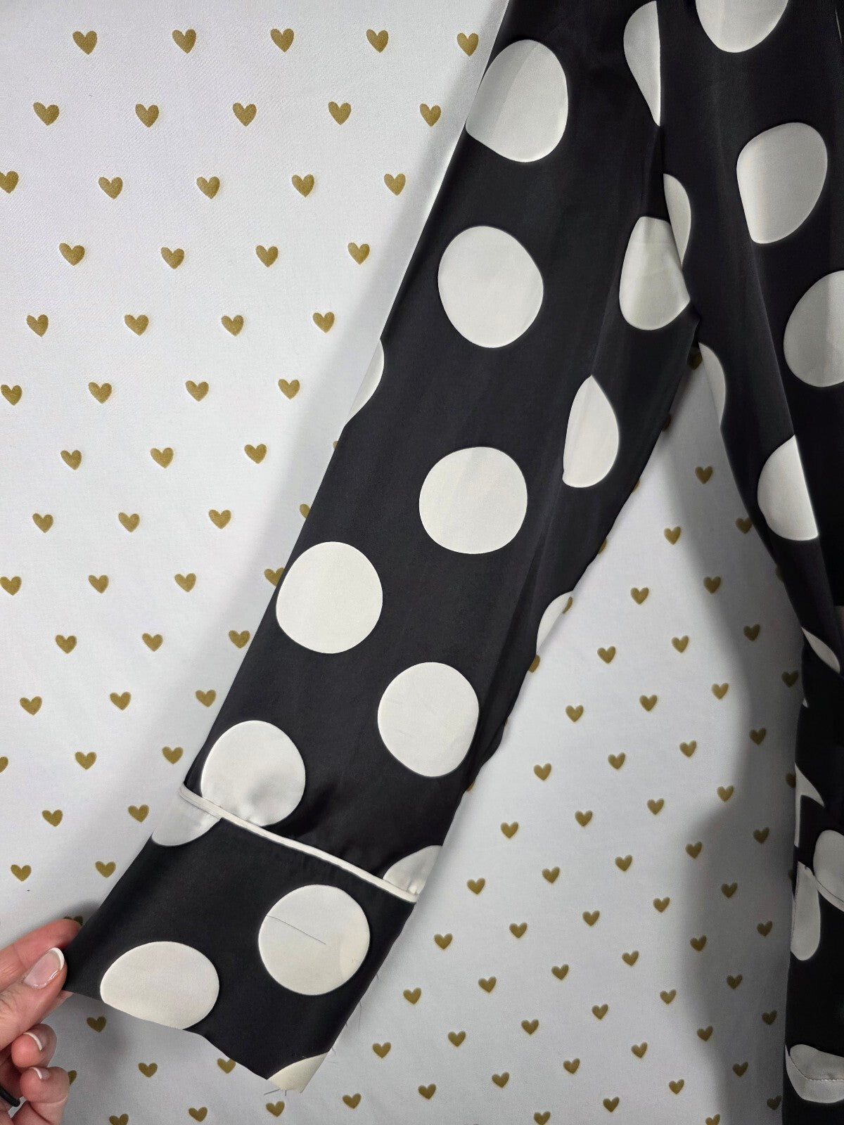 Victoria's Secret Satin Robe M Black White Polka Dot Kimono Belted Pajamas