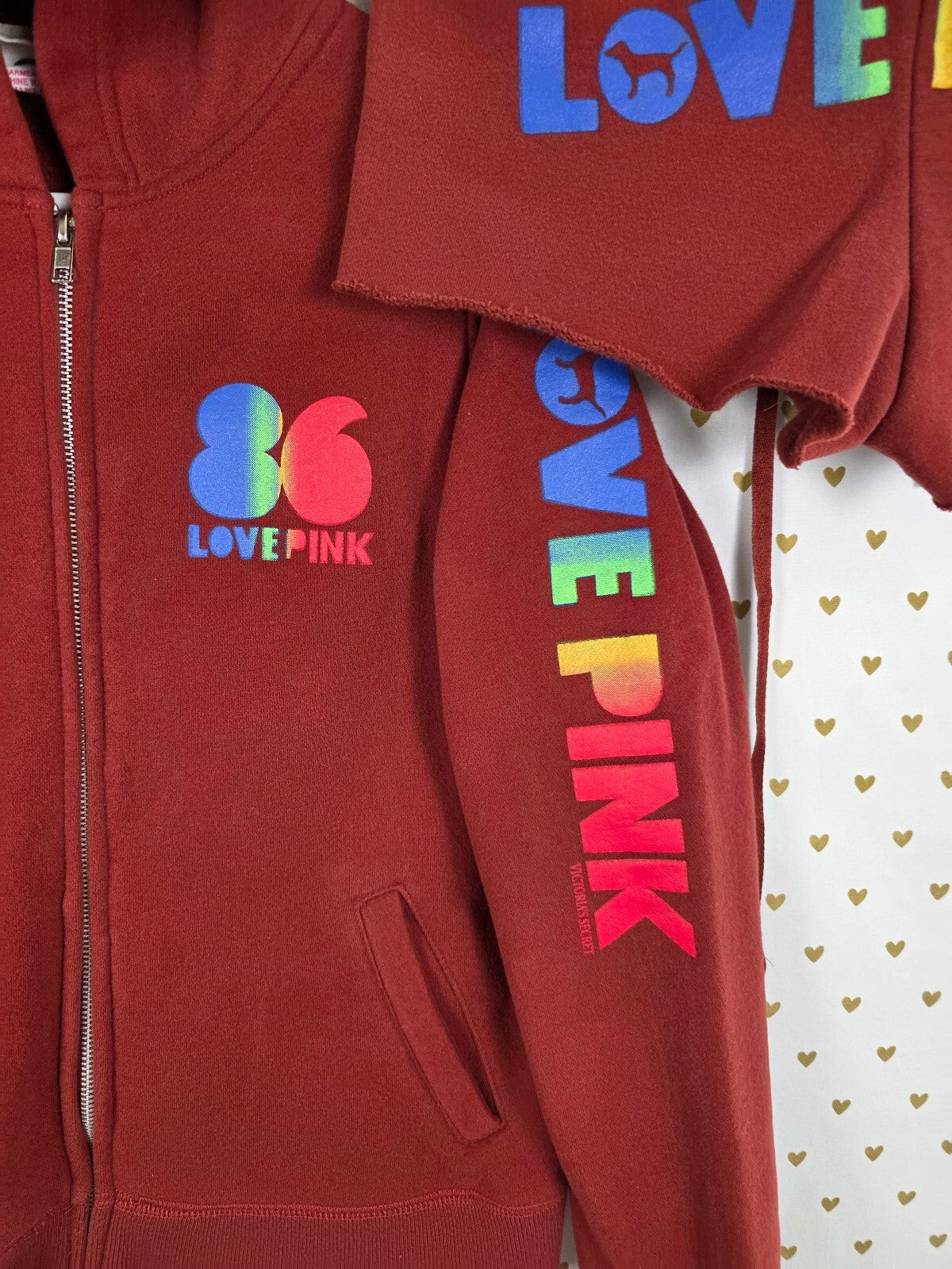 Vintage 2006 VS PINK 86 LOVE PINK Rainbow Hoodie Shorts Set S XS Y2K