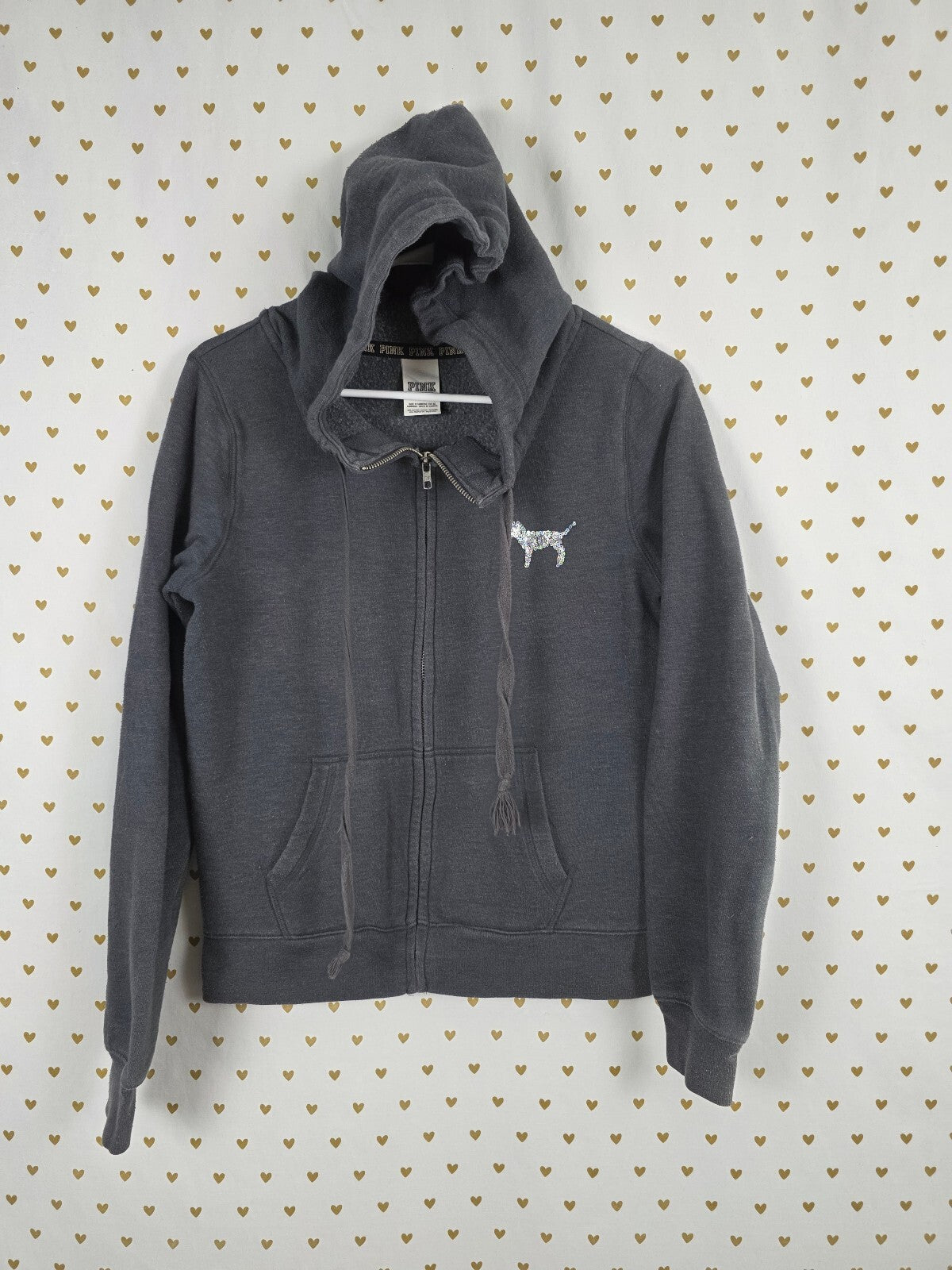 Victorias Secret Pink Vintage Y2k Gradient Bling Logo Hoodie Jacket XS Grey