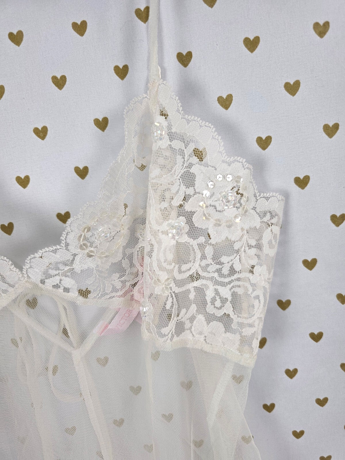 Victorias Secret Vintage Bling Sequined Sheer White babydoll Y2k Nightie Medium