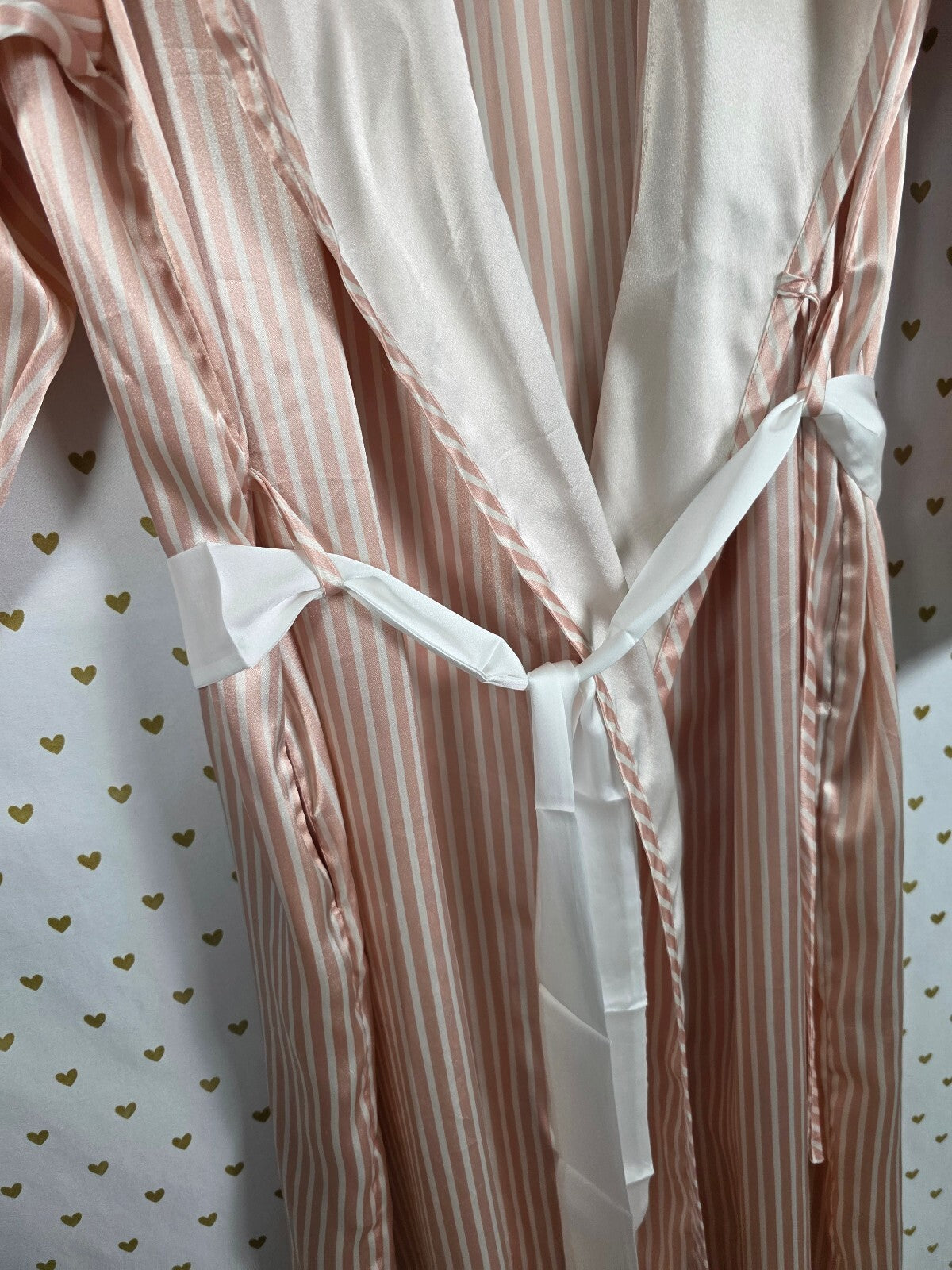 Vintage Victoria's Secret Satin Robe M Pink White Stripe Long Maxi Hong Kong