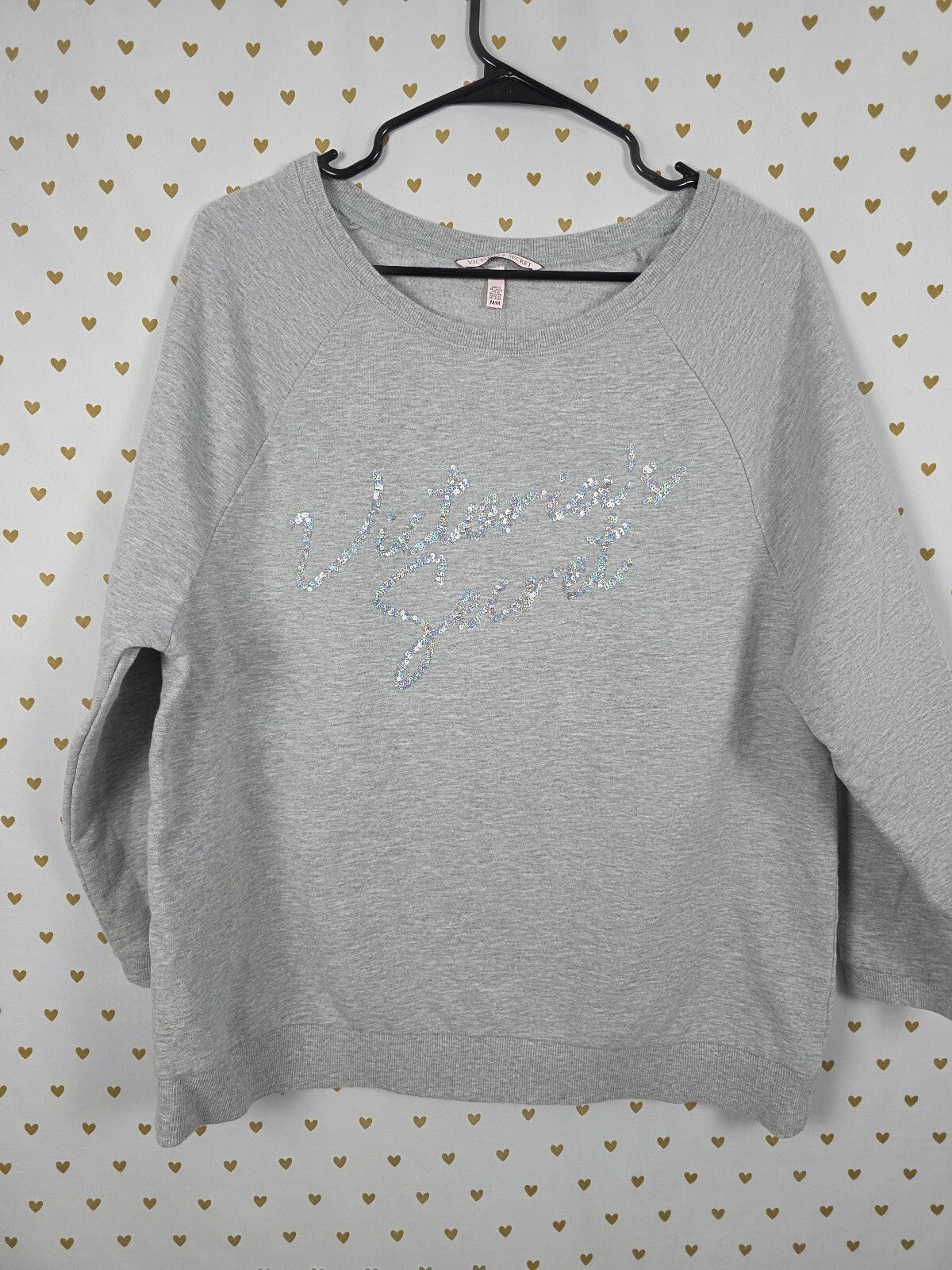 Victorias Secret BLING Sequined Logo Comfy Sweater Shirt  MEDIUM