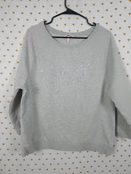 Victorias Secret BLING Sequined Logo Comfy Sweater Shirt  MEDIUM
