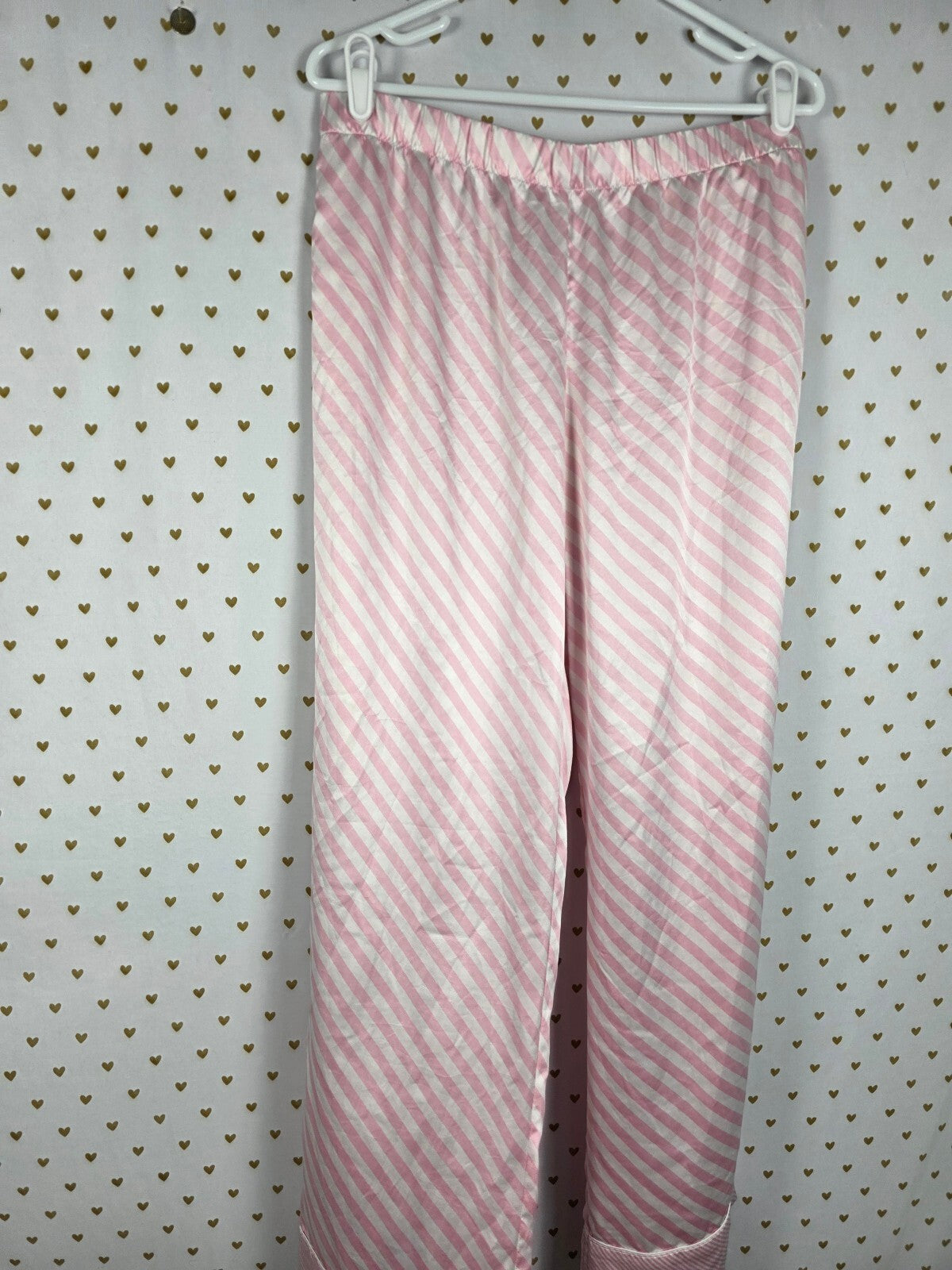 Victorias Secret Sleep SET 2pc Outfit Pajama Satin Iconic Striped Shirt Pants L