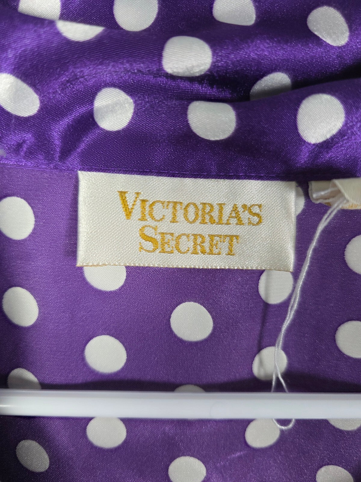 Victorias Secret Vintage Gold Label Polka Dot satin Sleep Shirt Nightgown Pajama