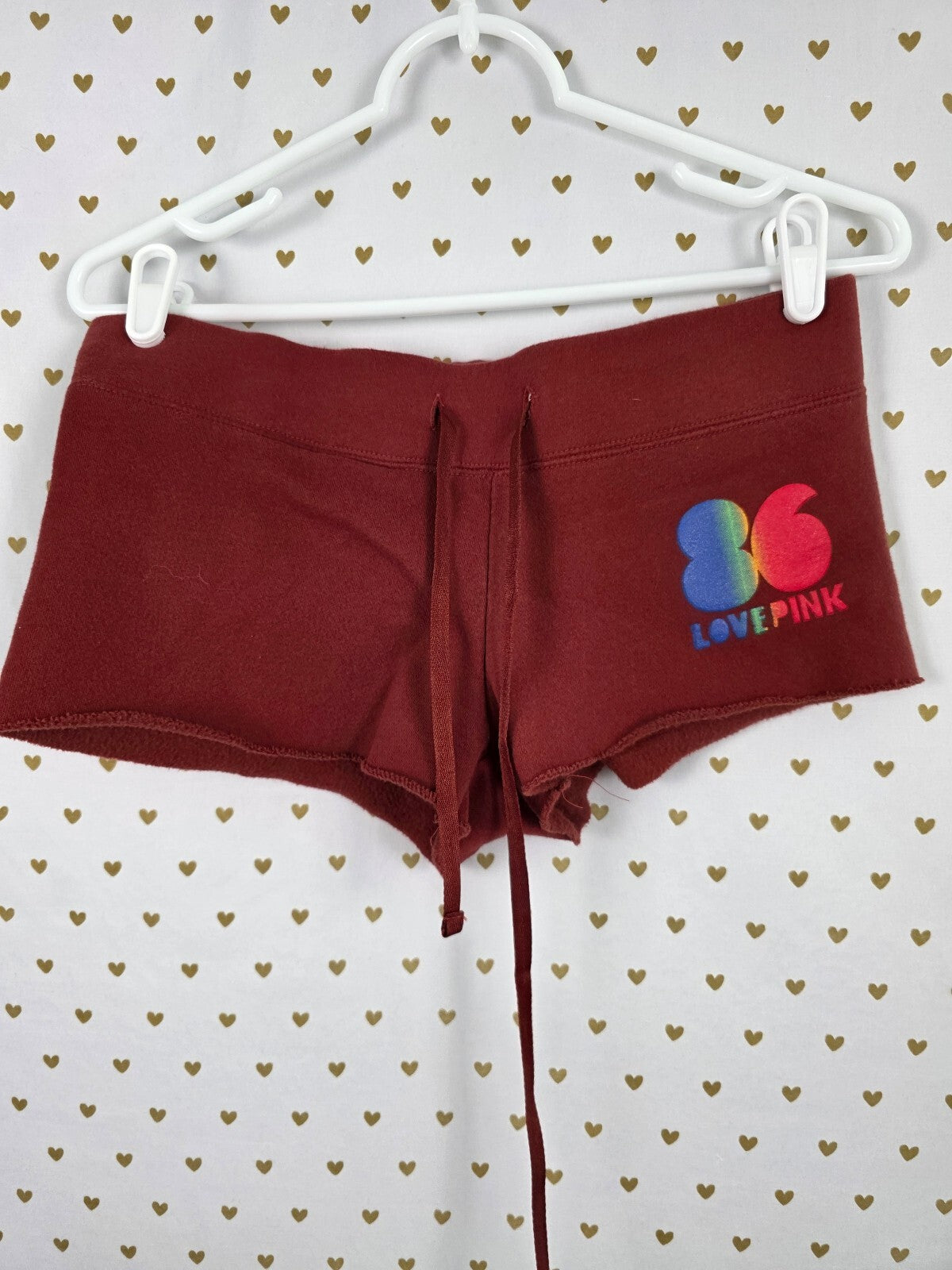 Vintage 2006 VS PINK 86 LOVE PINK Rainbow Hoodie Shorts Set S XS Y2K
