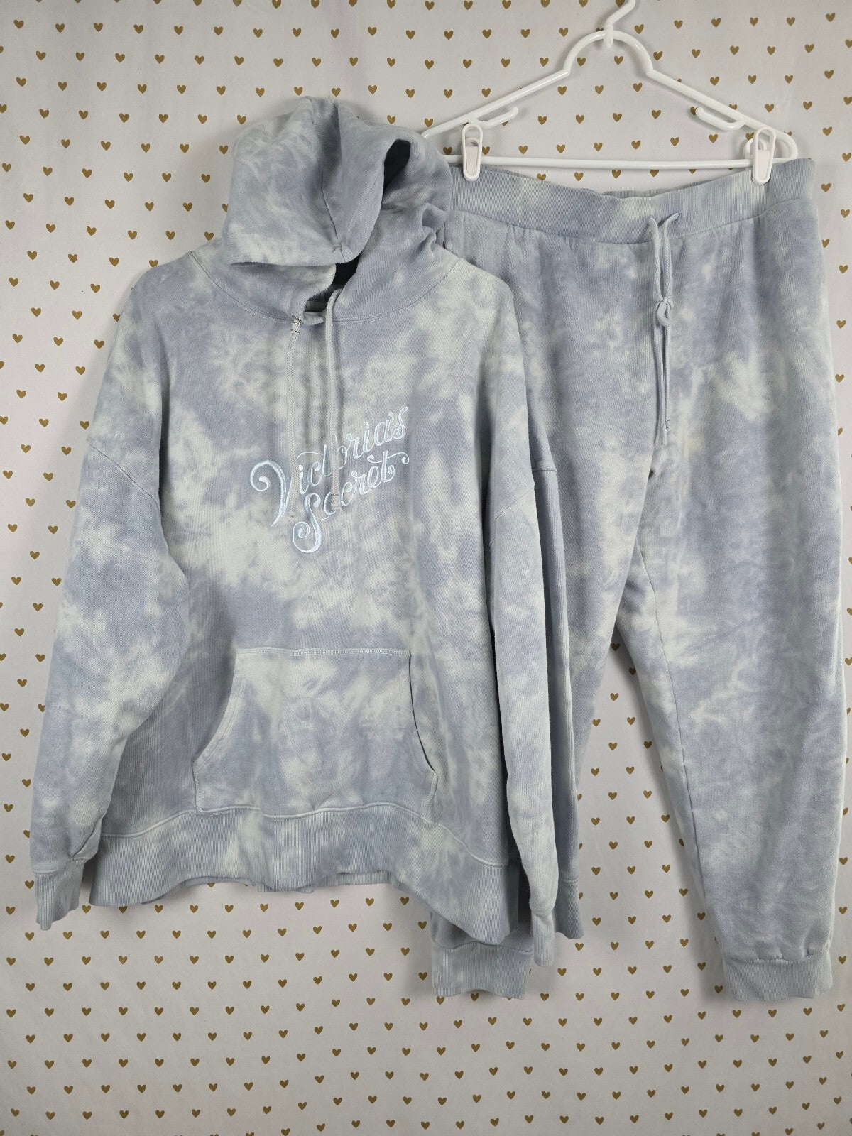 Victorias Secret Tye Dye SET Outfit Hoodie Sweater Sweatpants Blue XL XXL
