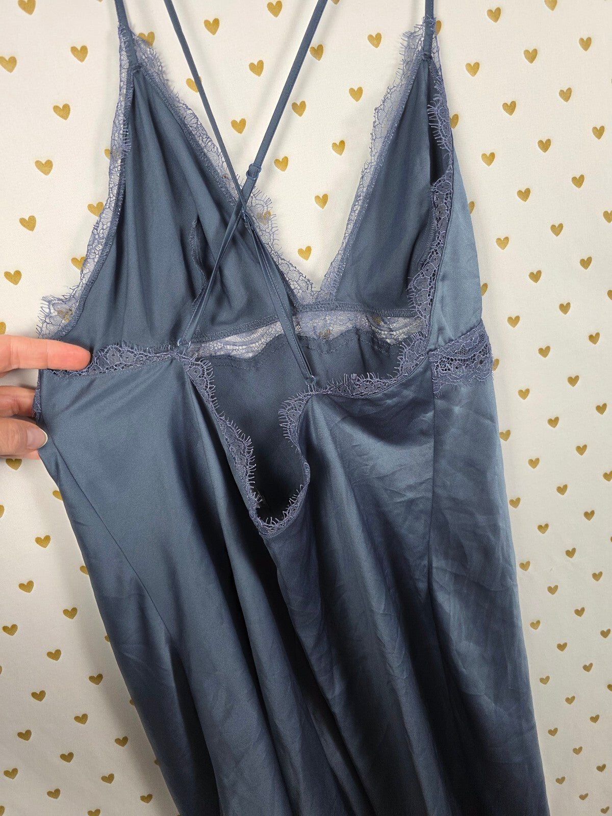 Victorias Secret Blue Cross Strap Nightie Lingerie Slip Dress Satin LARGE