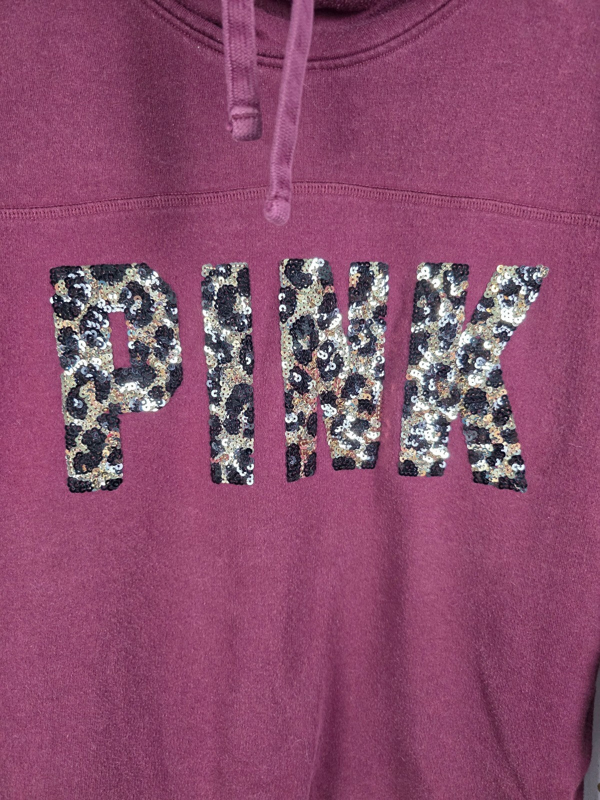 Victorias Secret Pink Cheetah Leopard BLING Cowl Neck Maroon Oversized Sweater M