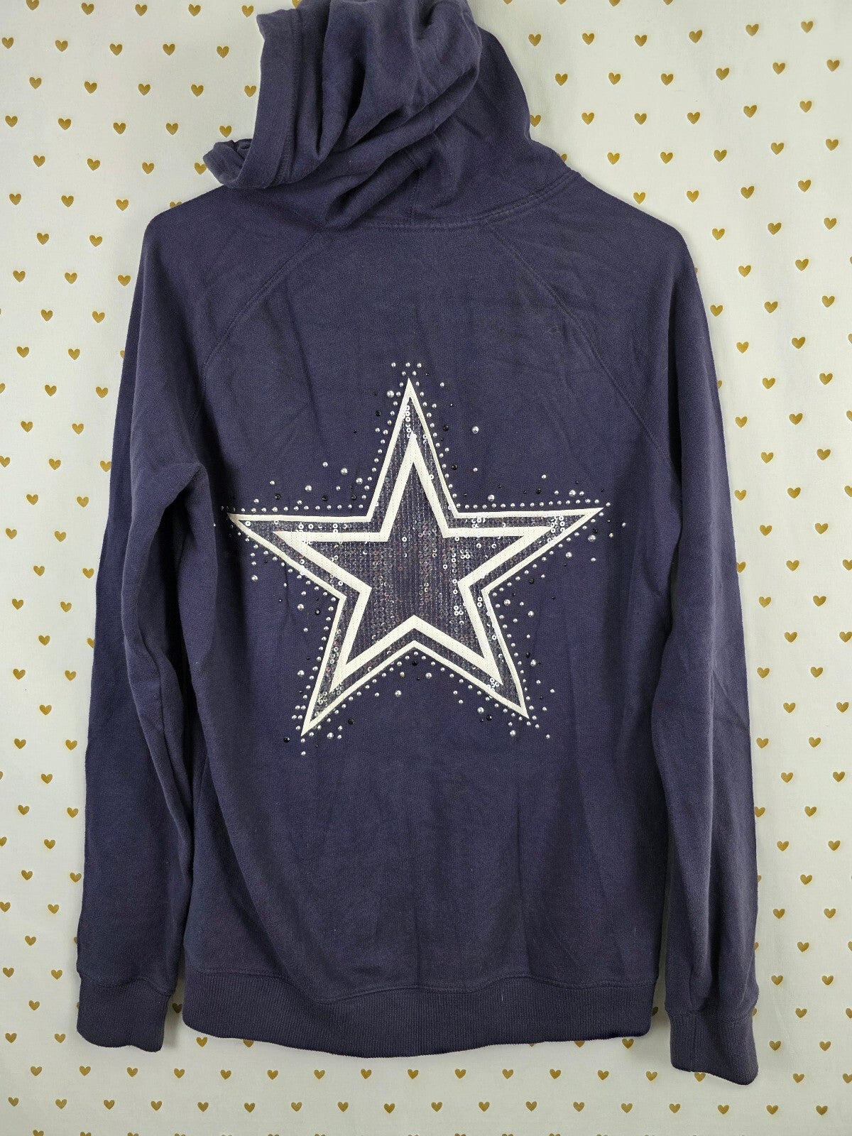 VS PINK NFL Dallas Cowboys Hoodie S Navy Blue Sequin Rhinestone Star BLING