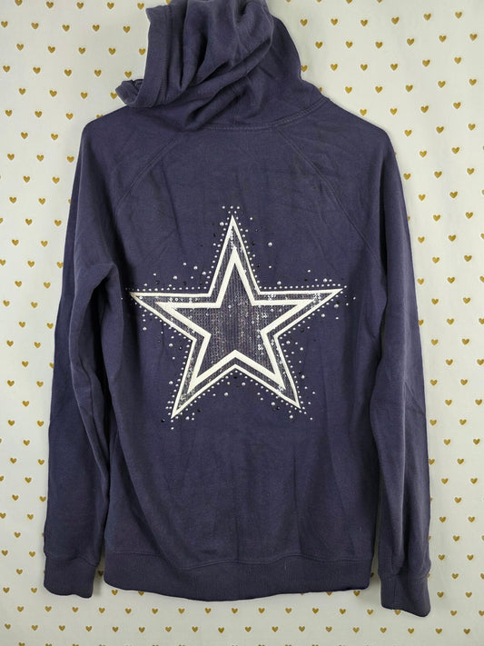 VS PINK NFL Dallas Cowboys Hoodie S Navy Blue Sequin Rhinestone Star BLING