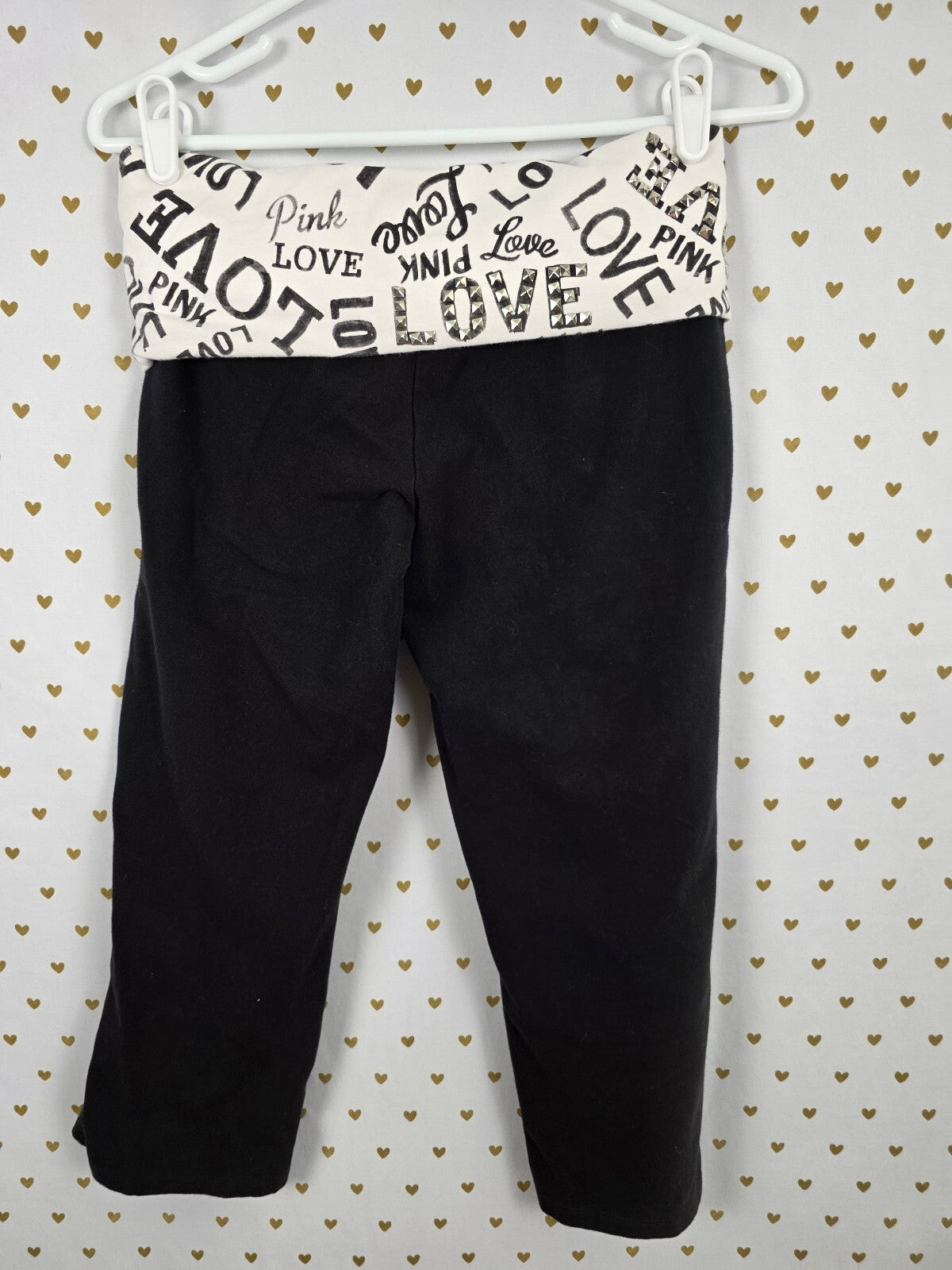Victorias Secret PINK Vintage Love Bling Studded Capri Yoga Pants Small