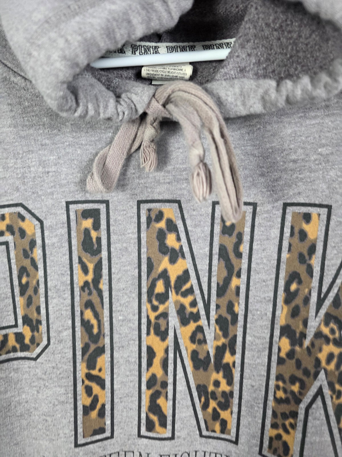 Victorias Secret Pink Leopard Cheetah Oversized Grey Hoodie Sweater Small