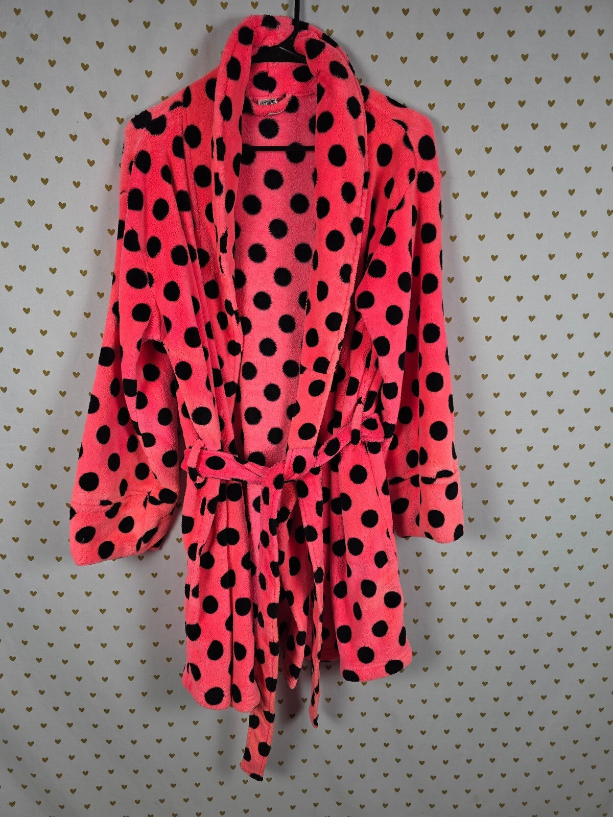 Victorias Secret PINK Fluffy Warm Polka Dot Wrap Robe Lounge Med Large