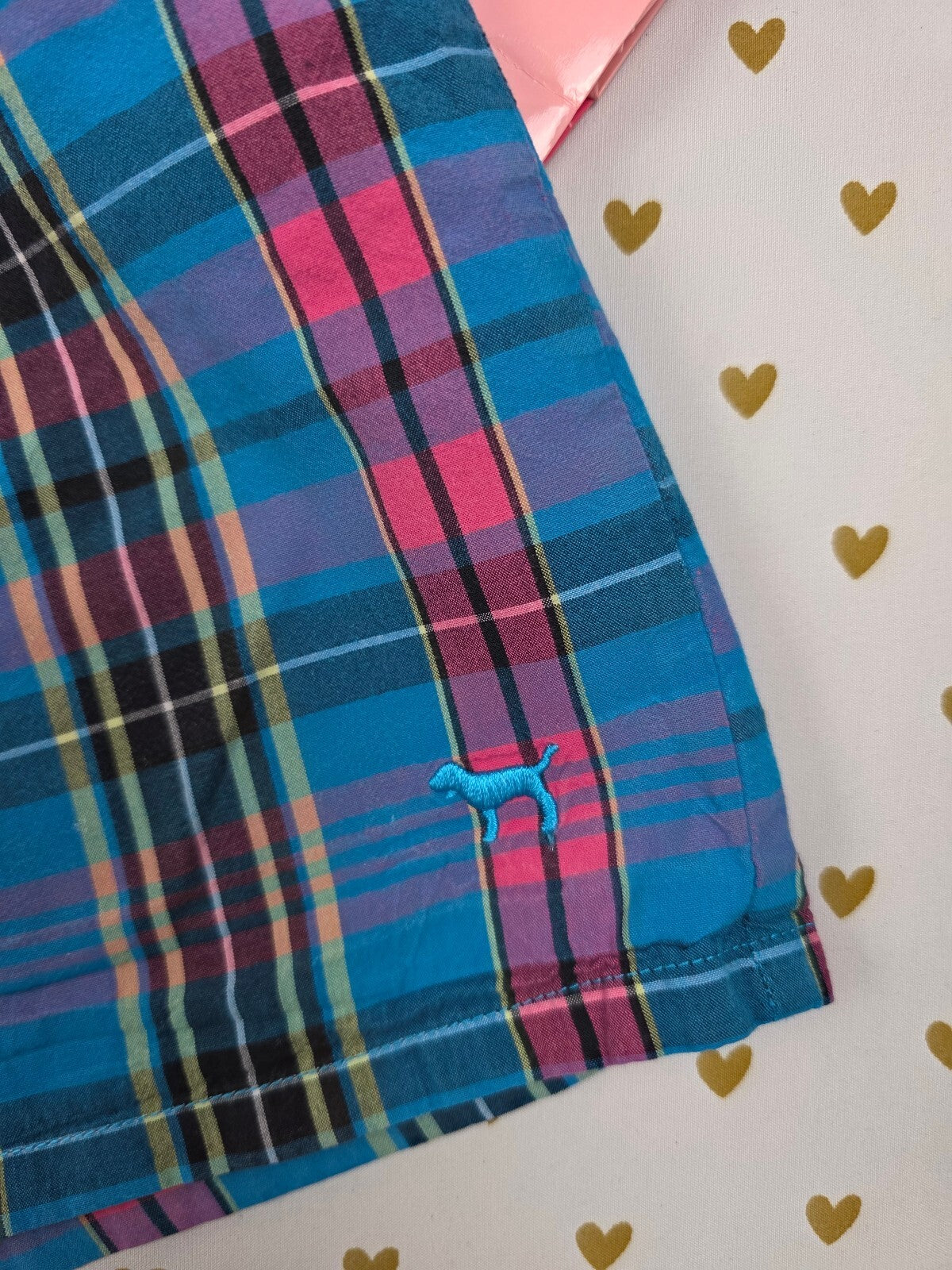 Victorias Secret PINK Vintage Plaid Logo butt Sleep Shorts Boxers Pajama Bottoms