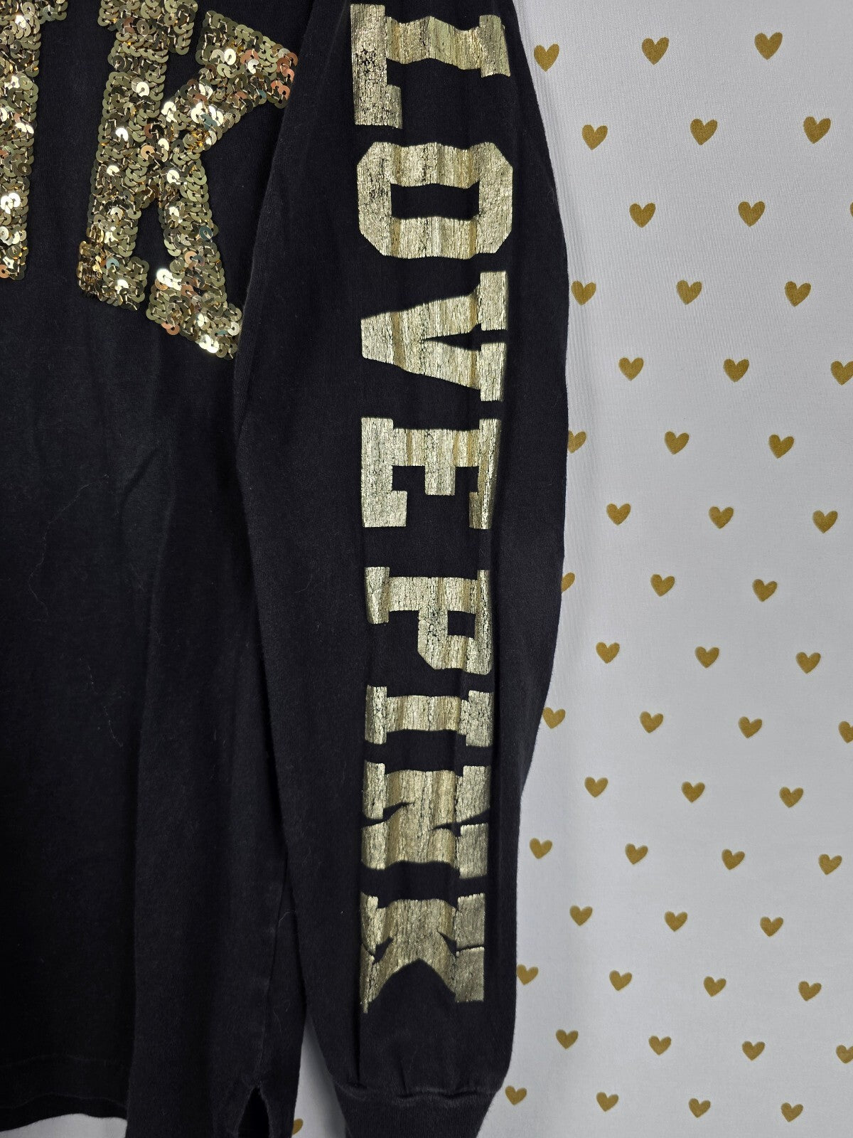 Victorias Secret PINK Gold Bling Sequined Long Sleeve Tee shirt Small