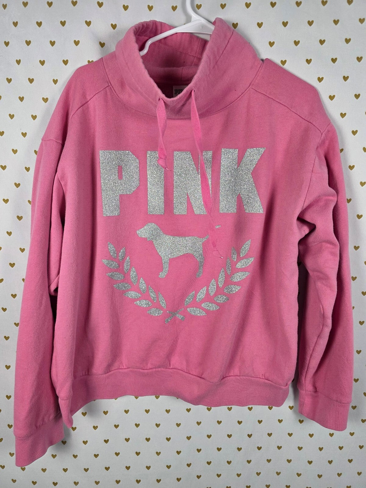 Victorias Secret Pink Glitter Bling Cowl Neck Sweater Pullover LARGE