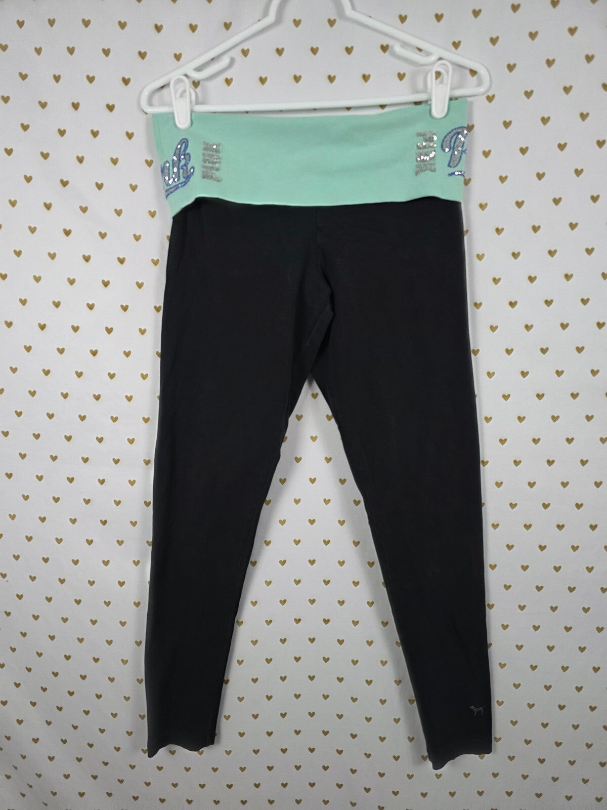 Victorias Secret PINK Vintage y2k FOLDOVER Yoga Pants Medium Skinny Ankle BLING