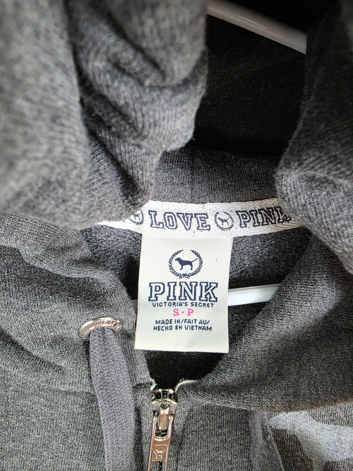 Victorias Secret Pink Vintage Grey Bling Y2k Studded Heart Jacket Hoodie Small