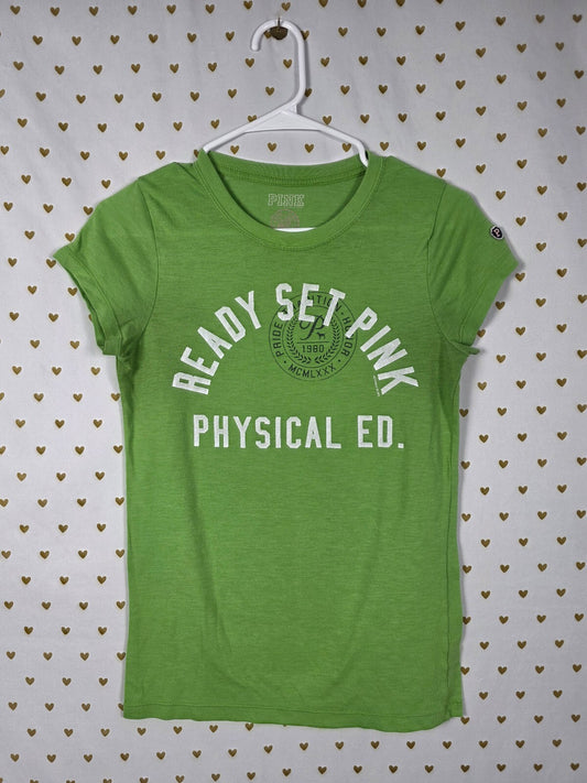 Victorias Secret PINK Vintage Green Y2k READY SET Tee Shirt MEDIUM