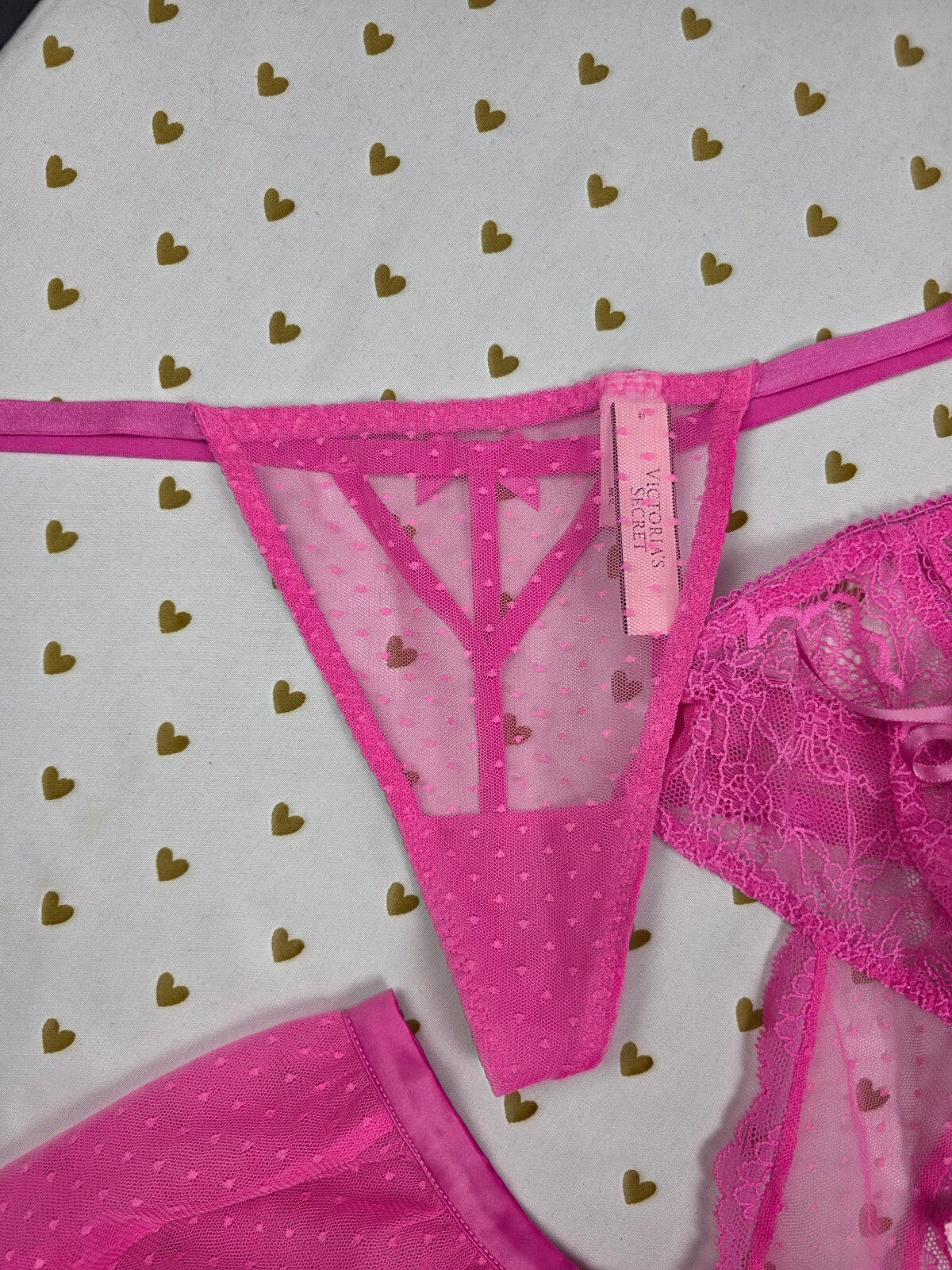 Victoria's Secret French Maid Costume Teddy G-String 2 Pc Set M NWT Hearts