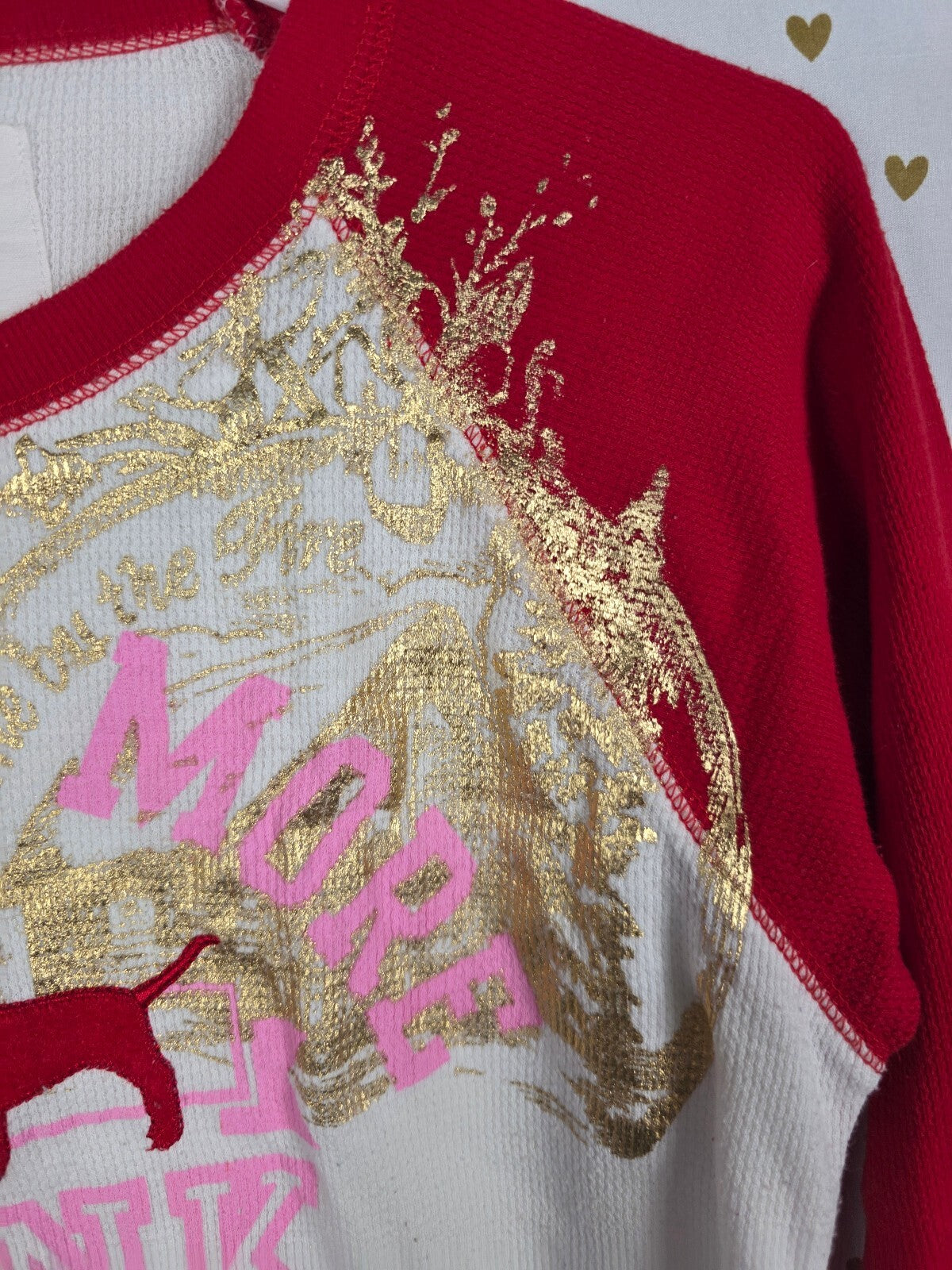 Victorias Secret PINK Vintage Themal Waffle Raglan Long Sleeve Shirt GIMME MORE