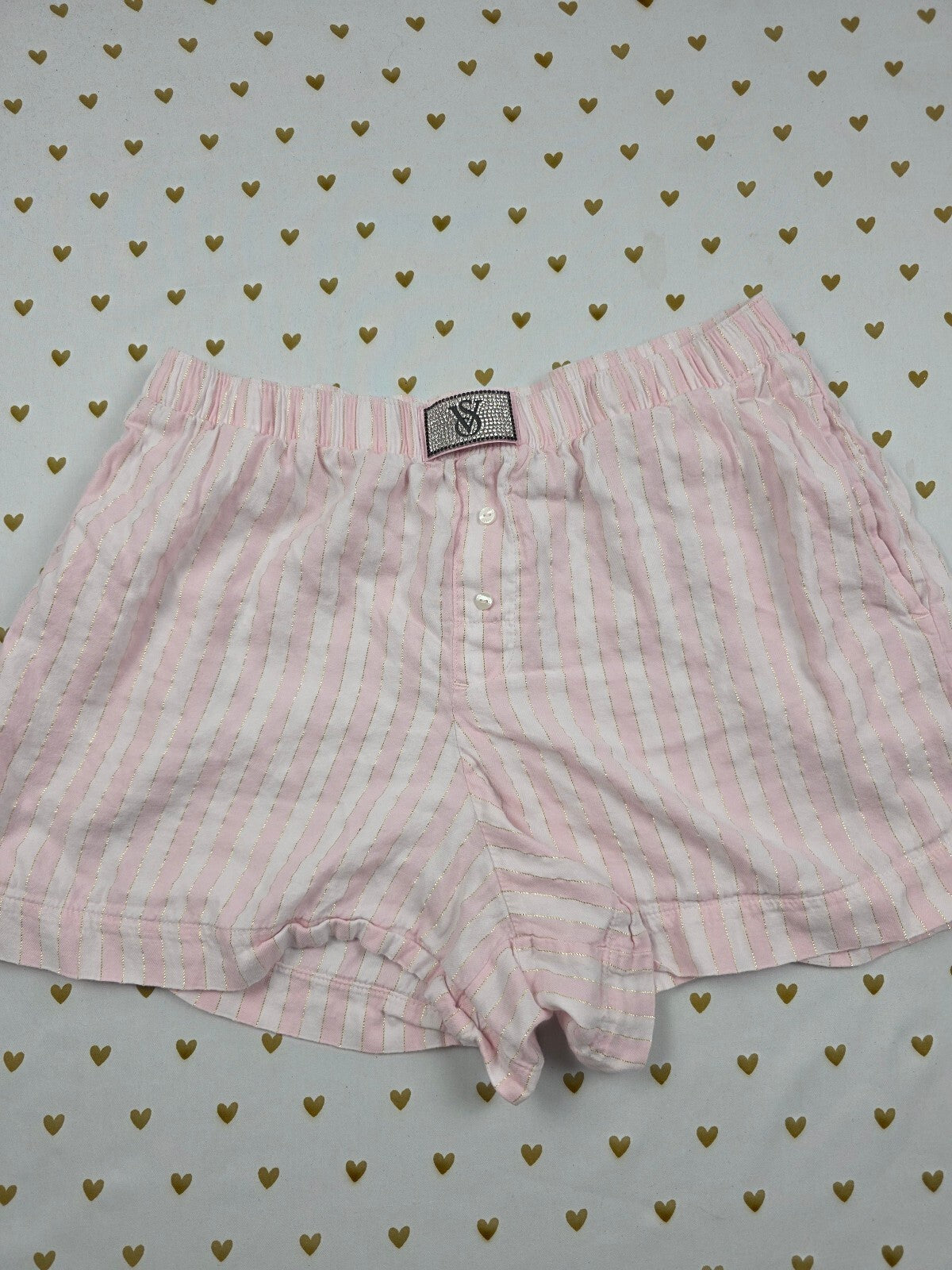 Victorias Secret Pink Stripe Bling Small Sleep Shorts Boxers Pajama Bottoms