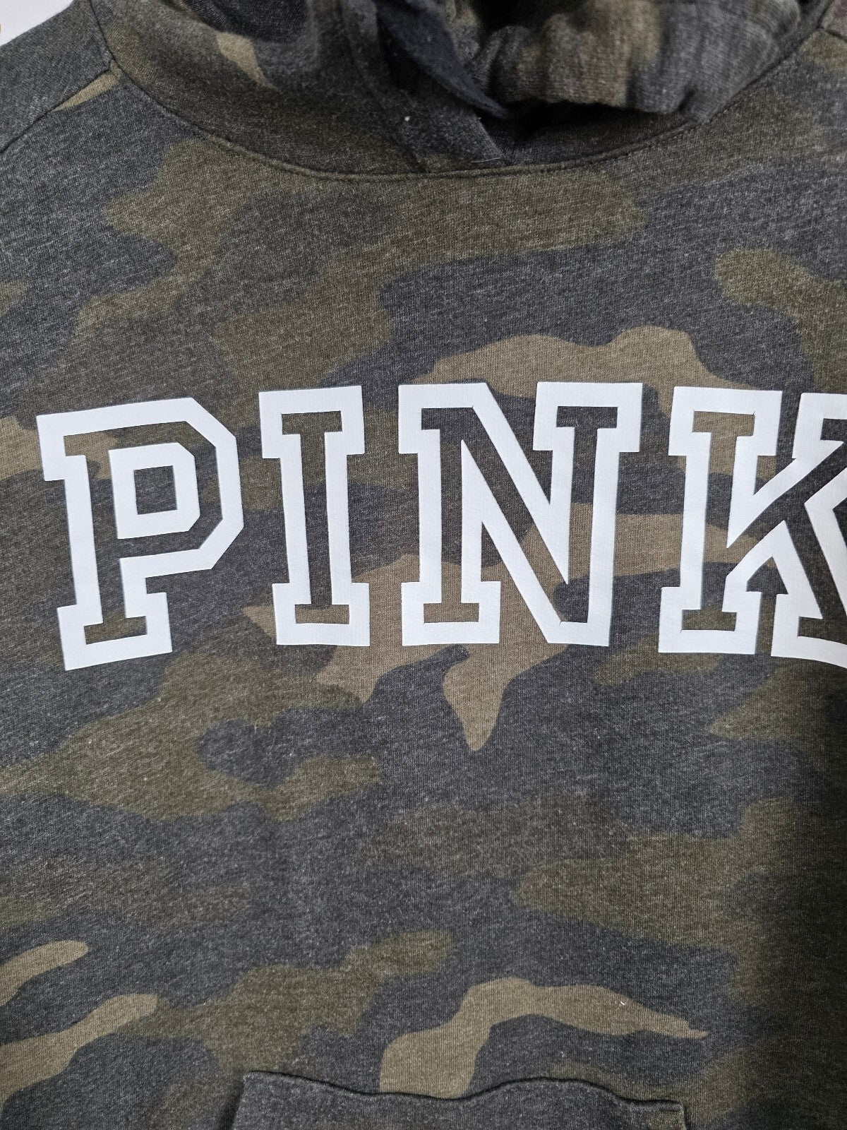 Victorias Secret Pink Camo Camouflage Logo Sweats Hooded Sweater SET Medium