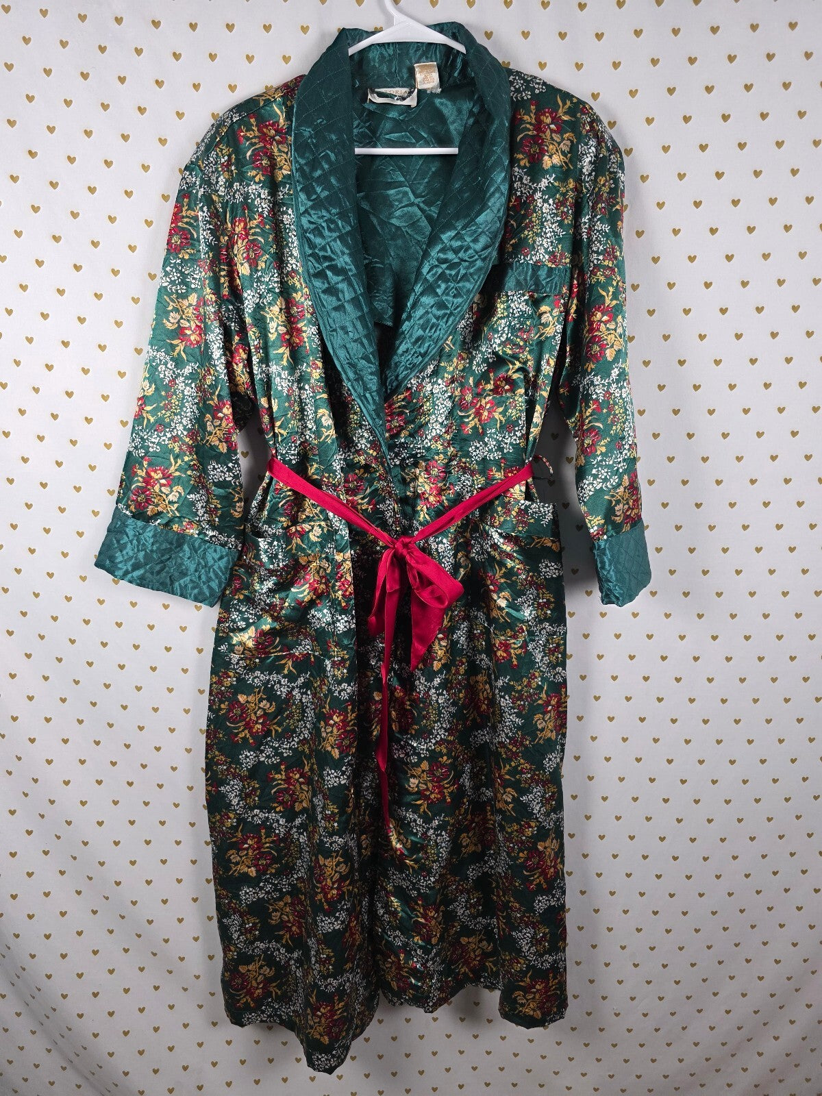 Vintage Victoria's Secret Gold Label Floral Robe P/S Green Quilted Long 80s