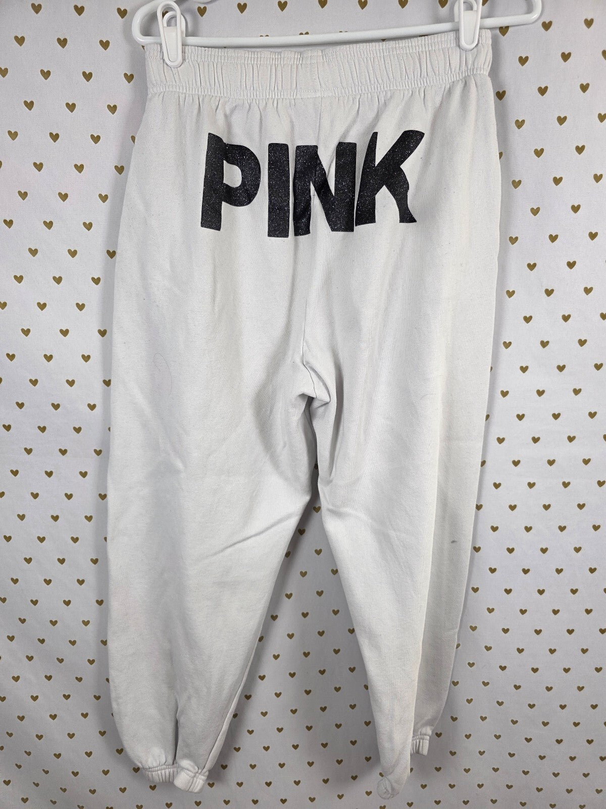 Victorias Secret PINK Campus Originals White Glitter Bling Logo Butt Sweats Med