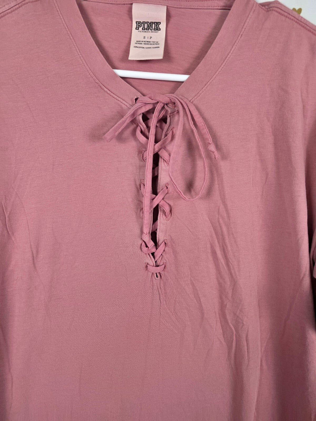 Victorias Secret PINK Dog Logo Tie front Long Sleeve Tee Shirt SMALL
