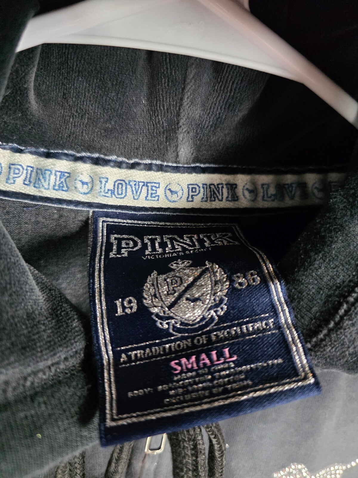 Victoria's Secret PINK Velour BLING Y2k Hoodie Give Get Love Zip Jacket Small