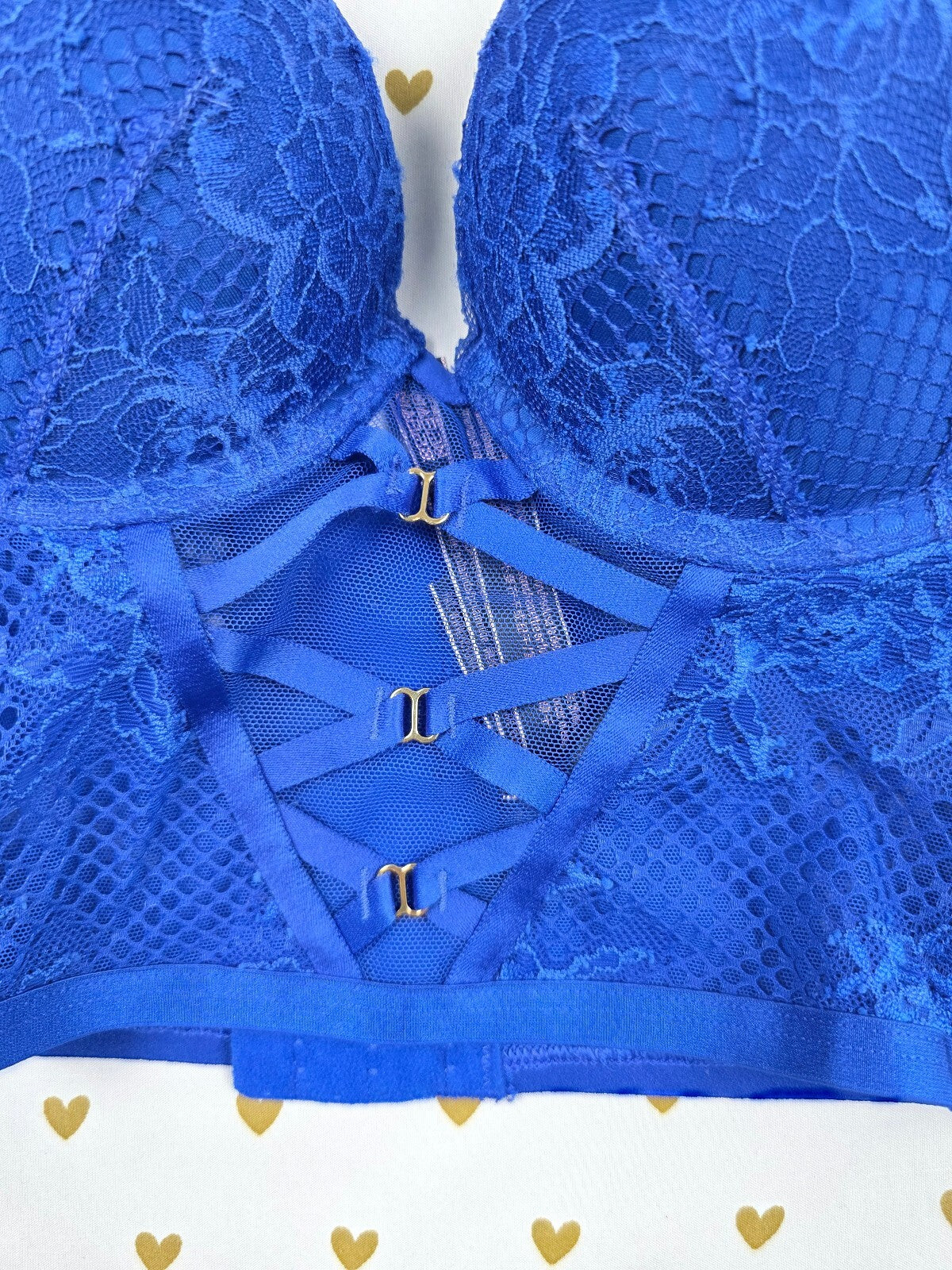Victoria’s Secret Bombshell Plunge Blue Lace Longline Corset Bra 32A