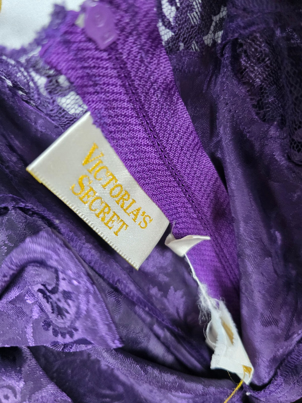 Vintage Victoria's Secret Gold Label Purple Jacquard Teddy Bodysuit S Bows
