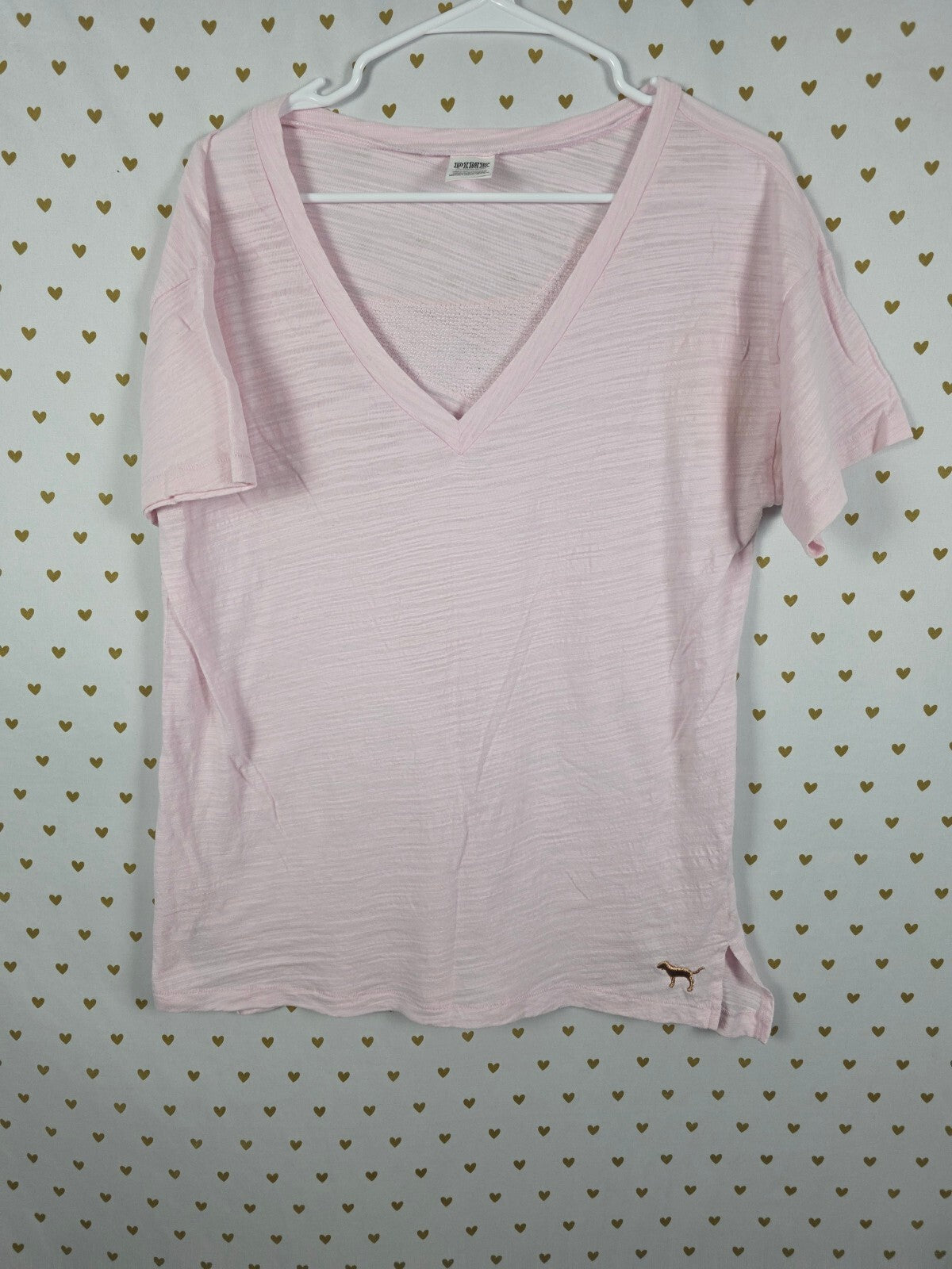 Victorias Secret PINK BLING Flip Sequin Dog Logo V neck tee shirt Small