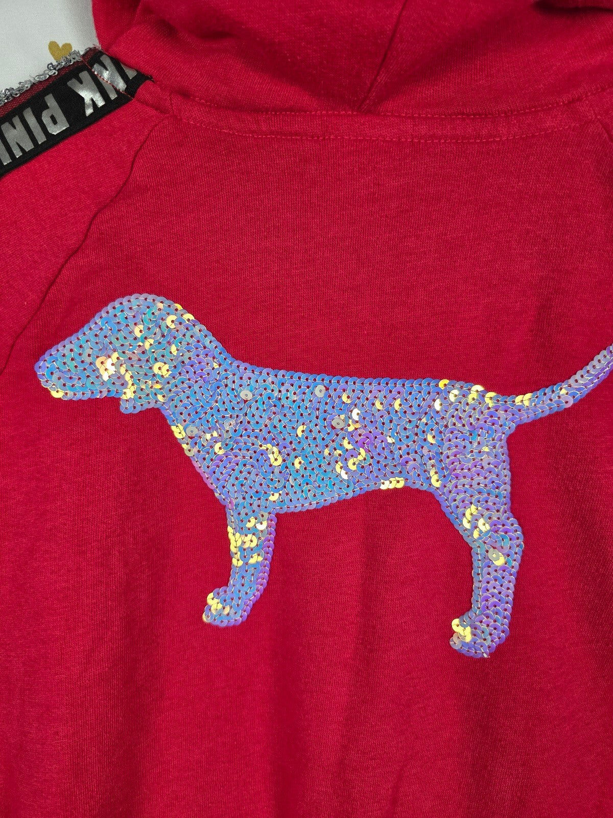 Victorias Secret Pink BLING DOG Mermaid Sequin SET Hoodie Sweats Red XS