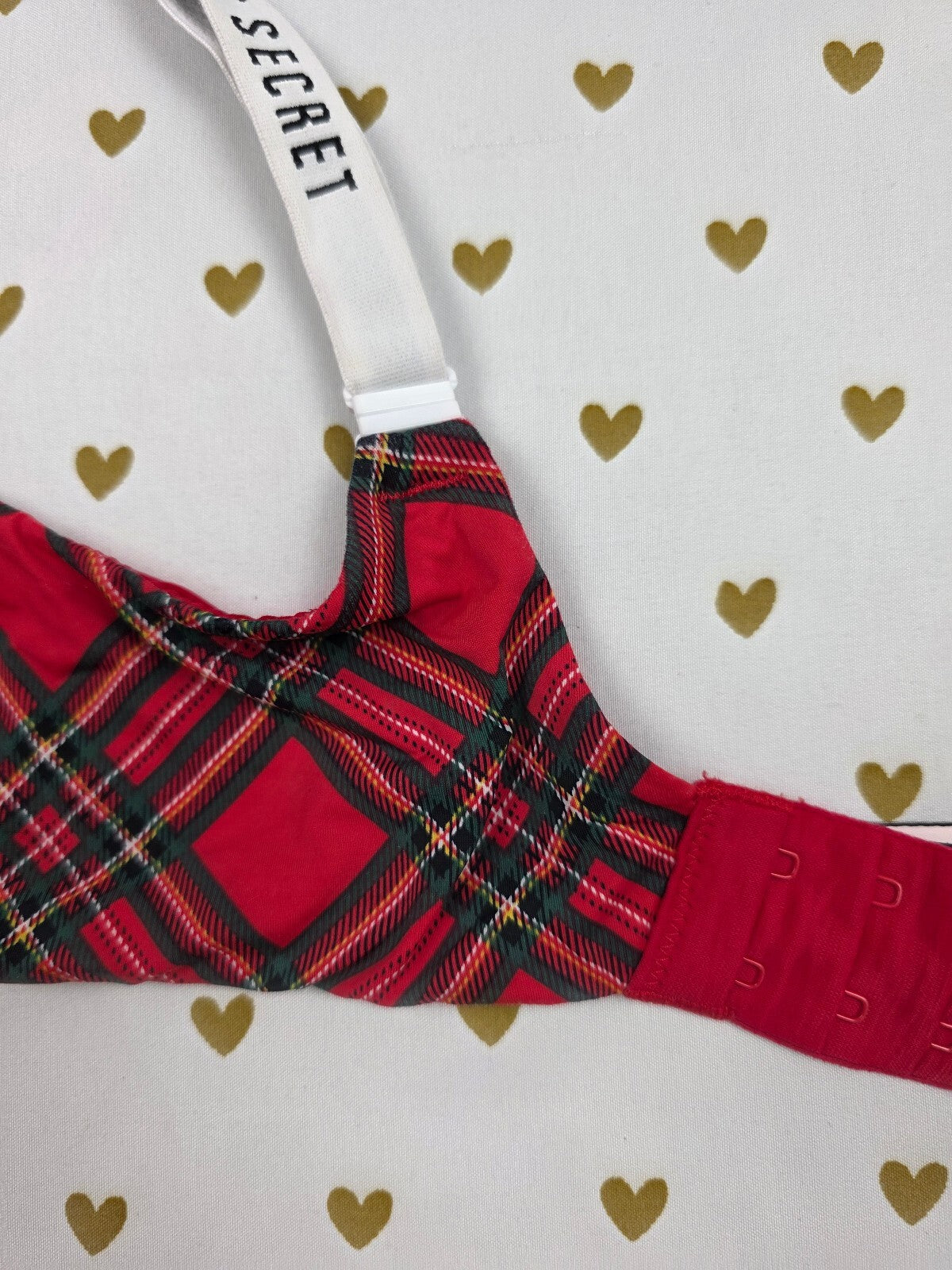 Victorias Secret Logo Strap Plaid T Shirt Push Up Bra Red Full Coverage 36D