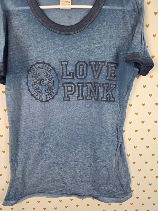 Victorias Secret PINK Blue Love burnout stretch  Tee shirt MEDIUM