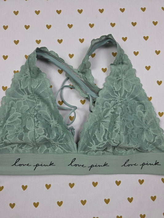 Victorias Secret Pink Green Lace Strappy Caged MEDIUM Bralette Bra Top Tank