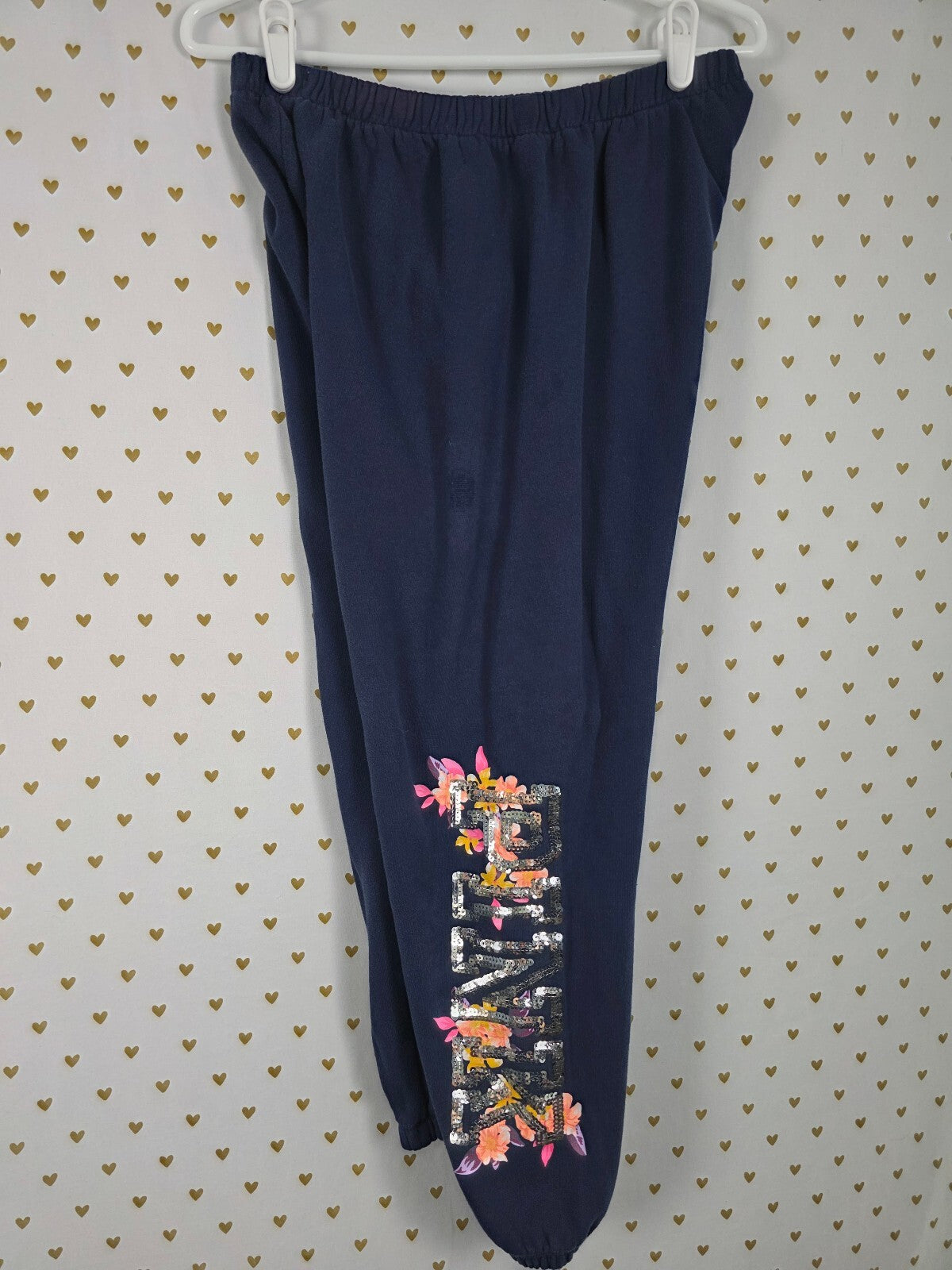 Victorias Secret Pink BLING Sequined Floral Sweater SET Hoodie Sweats MED L