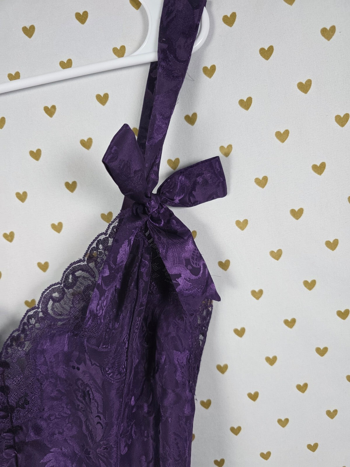 Vintage Victoria's Secret Gold Label Purple Jacquard Teddy Bodysuit S Bows